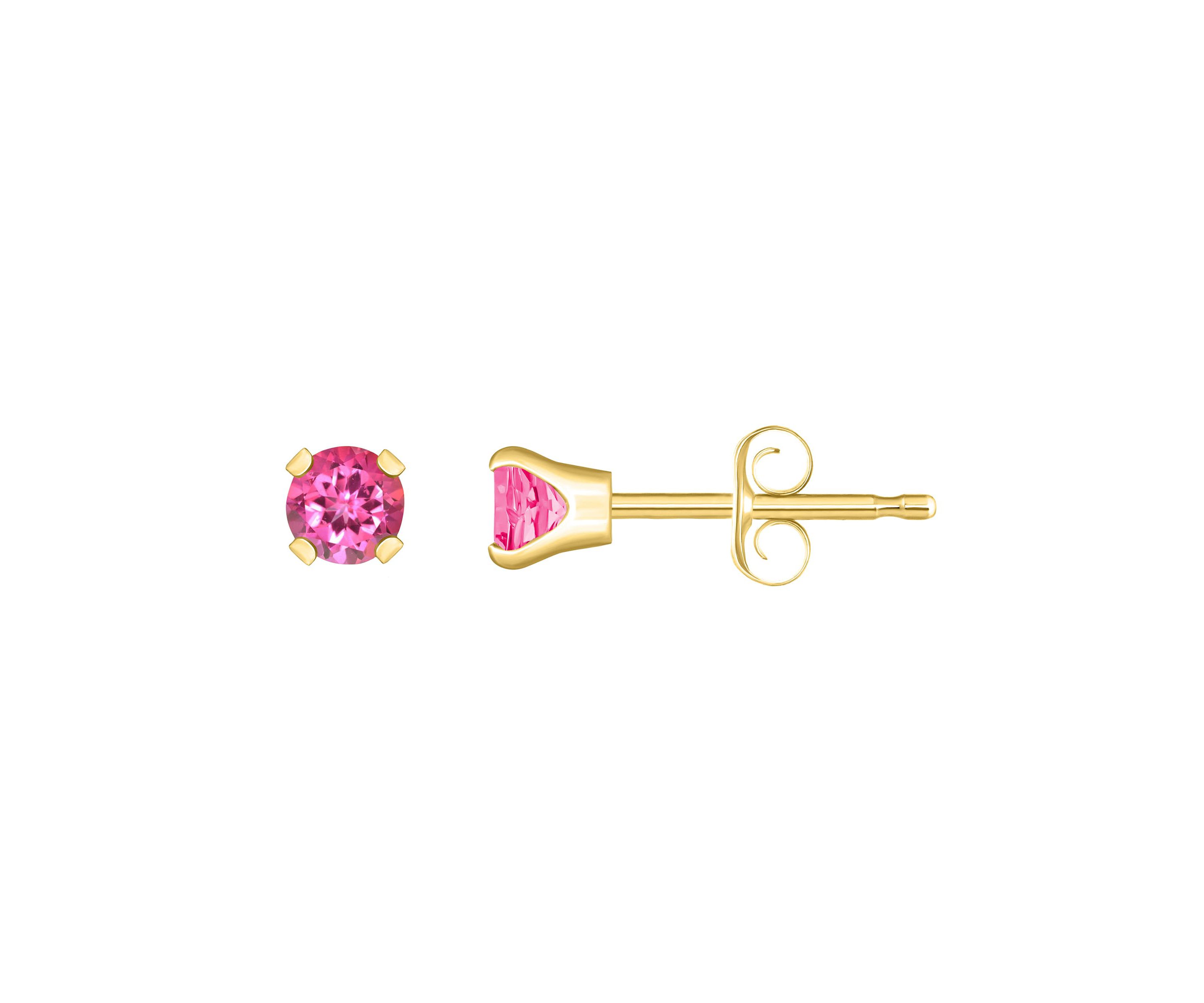 14K White Gold 3mm Round Pink Topaz Stud Earrings