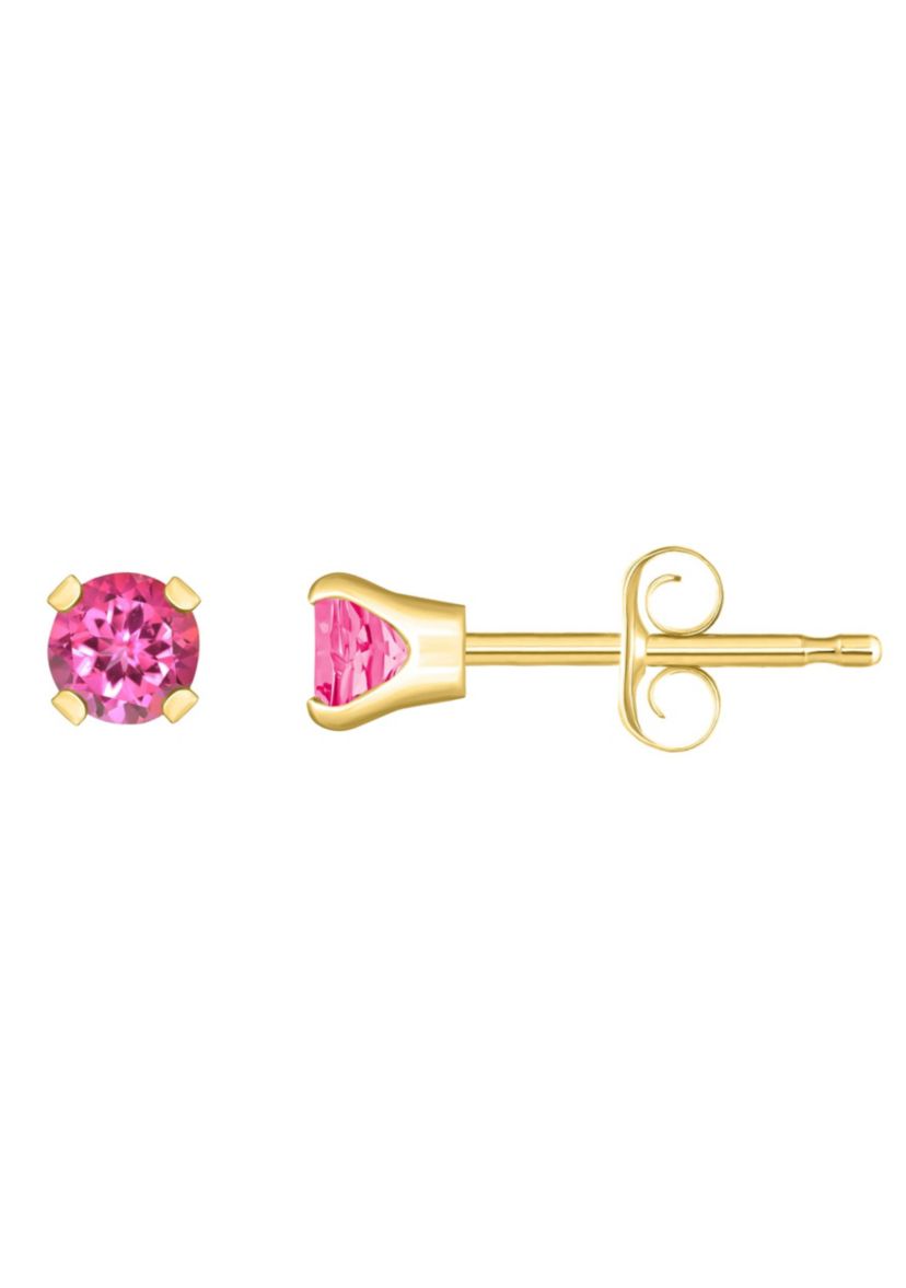 14K White Gold 3mm Round Pink Topaz Stud Earrings
