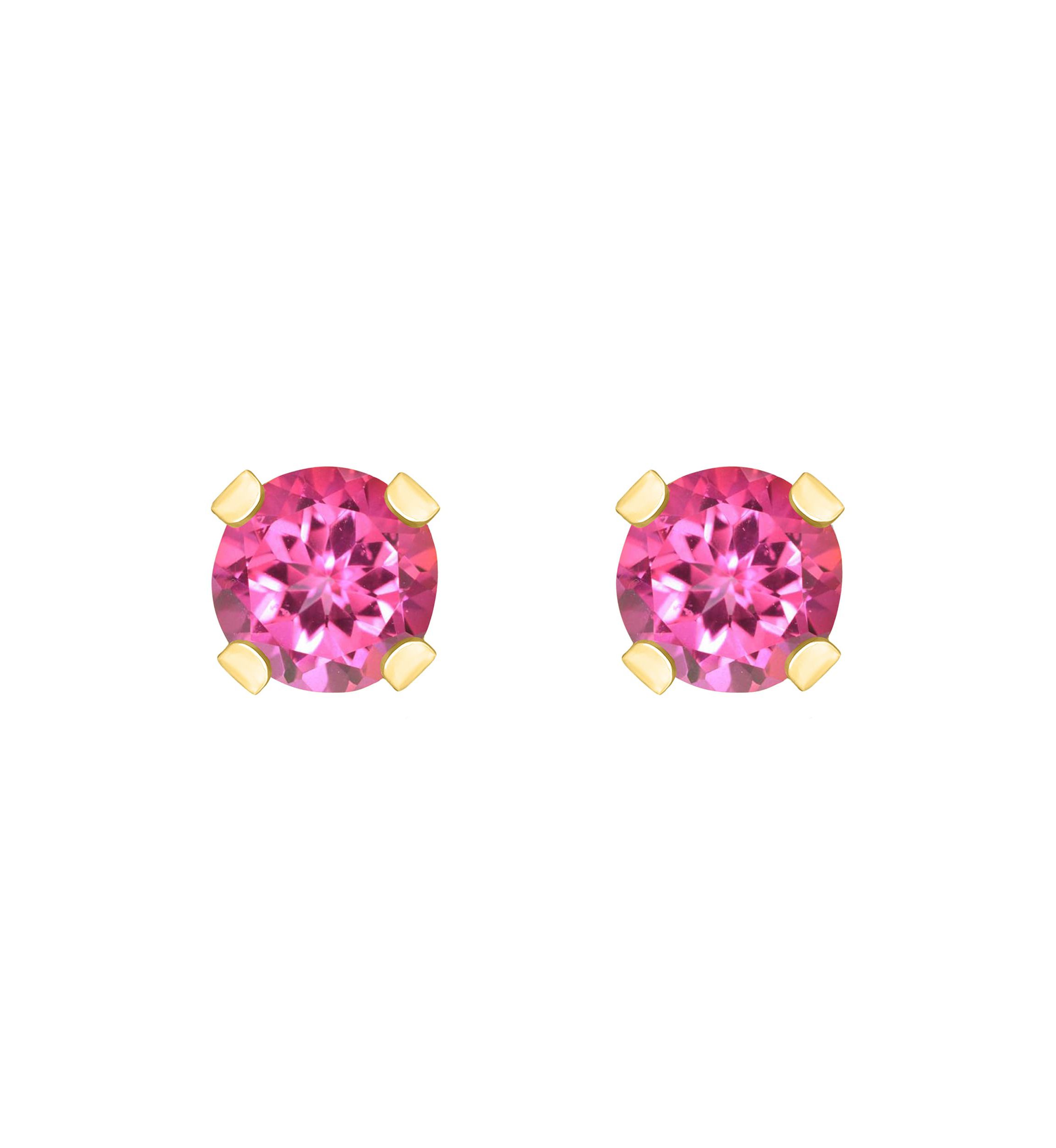 14K White Gold 3mm Round Pink Topaz Stud Earrings