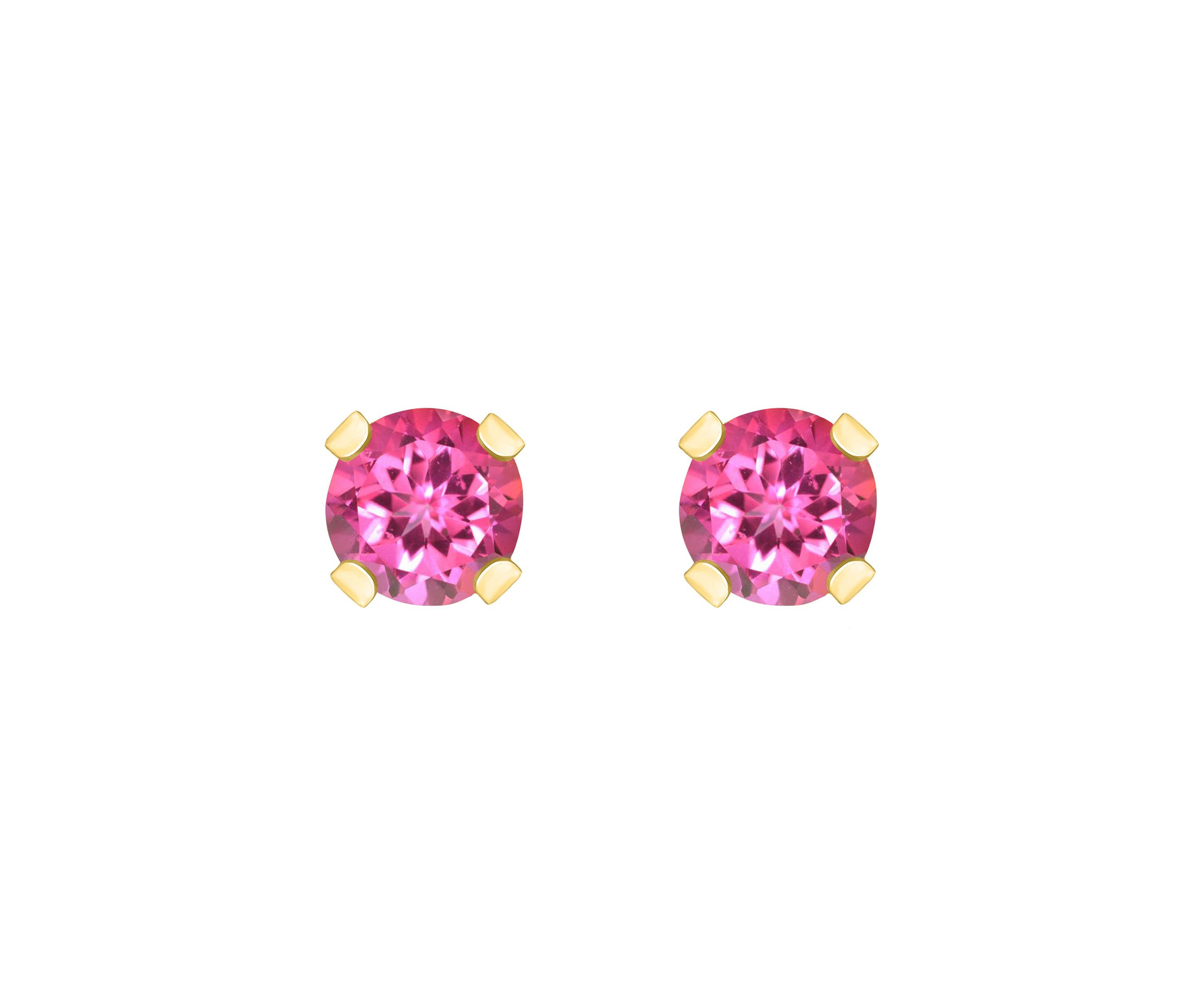 14K White Gold 3mm Round Pink Topaz Stud Earrings