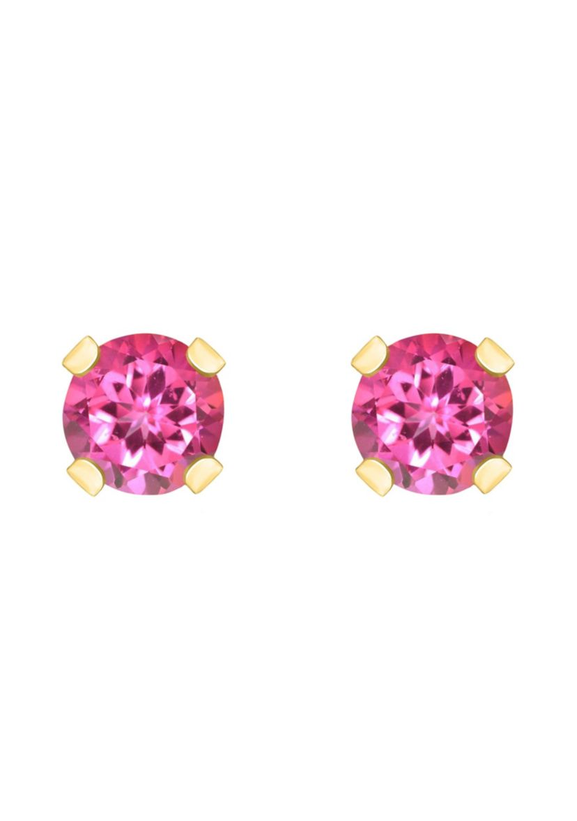 14K White Gold 3mm Round Pink Topaz Stud Earrings