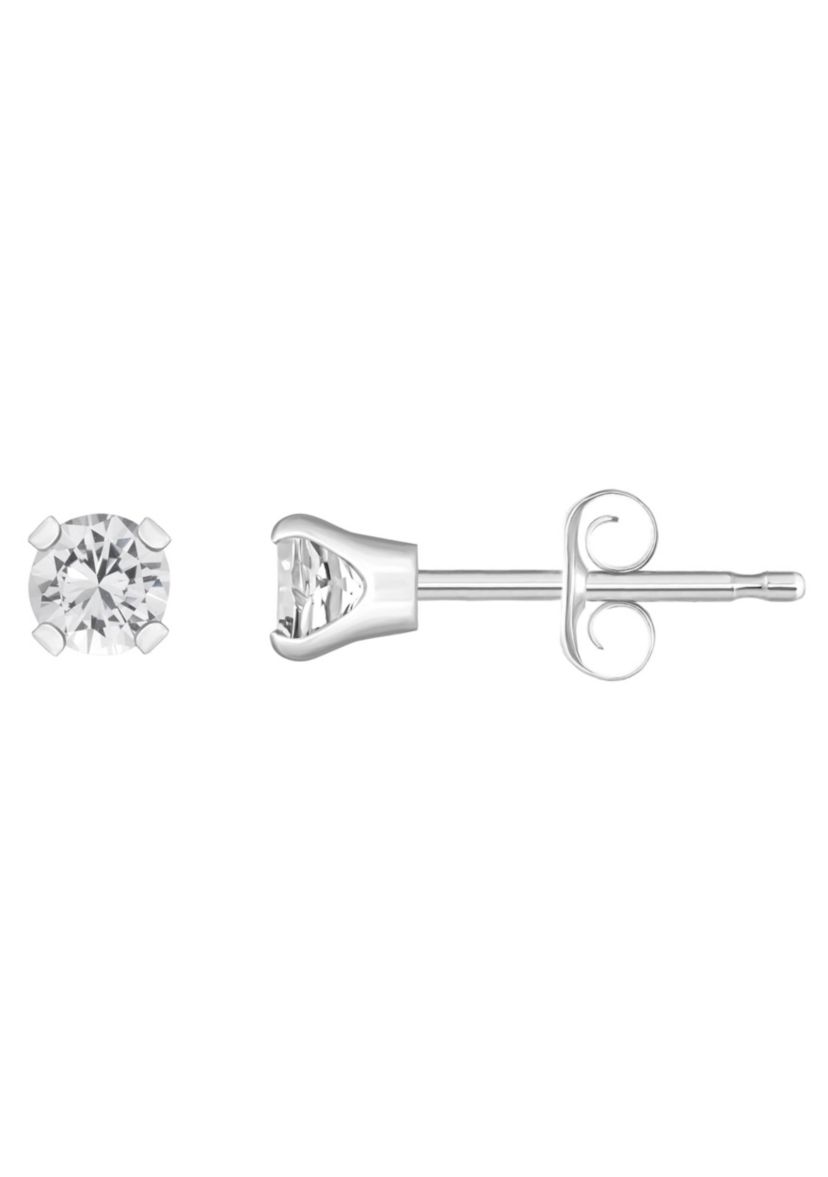 14K White Gold 3mm Round White Topaz Stud Earrings