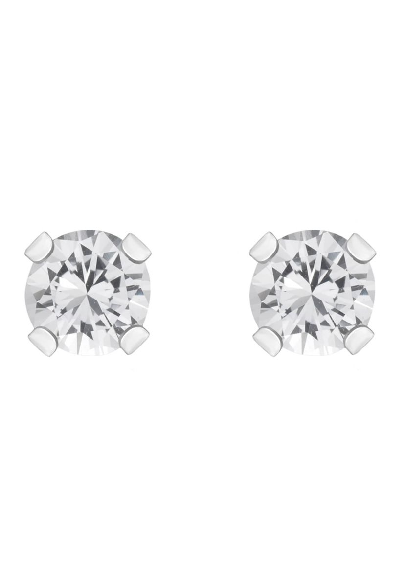 14K White Gold 3mm Round White Topaz Stud Earrings