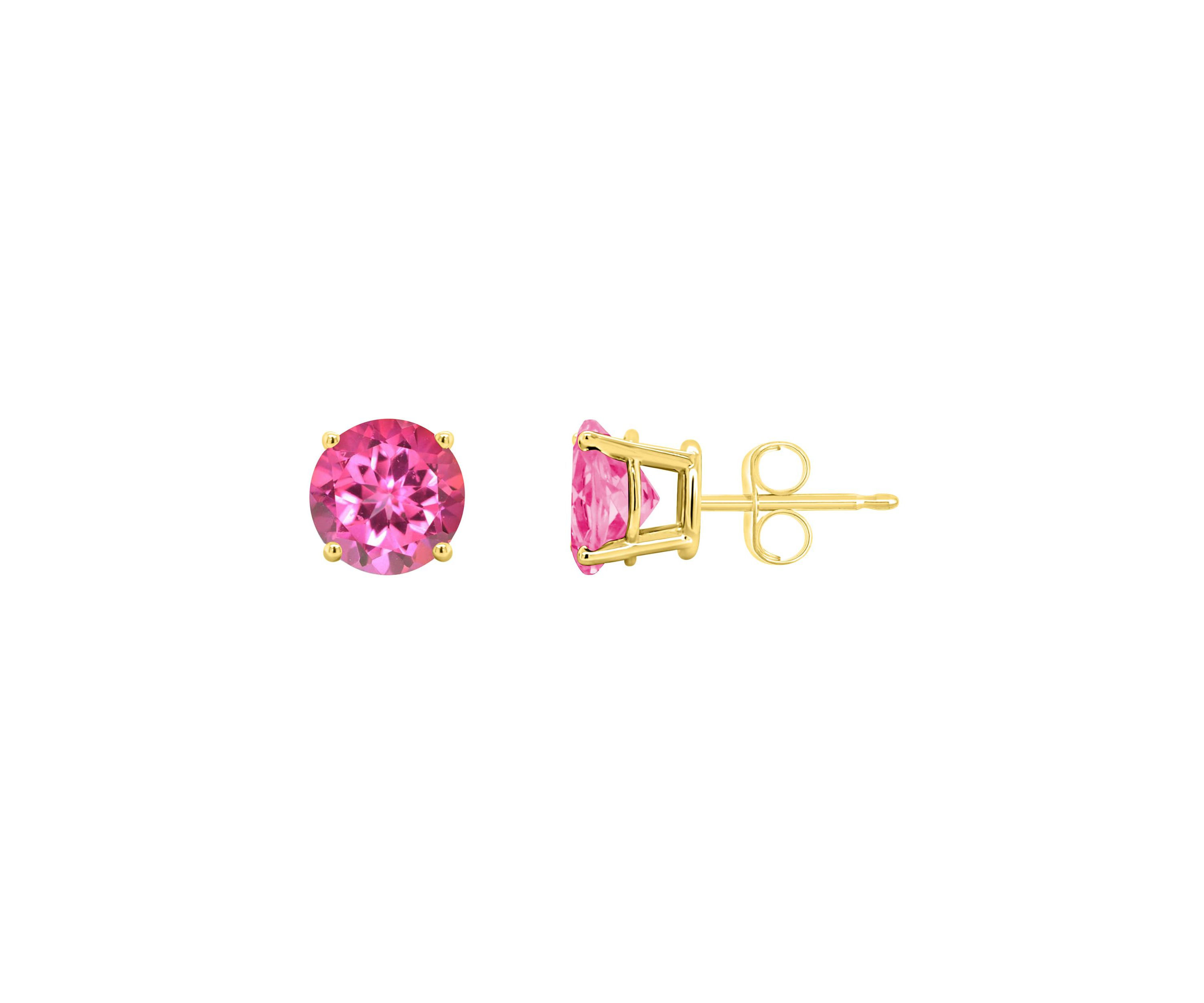 14K Yellow Gold 7mm Round Pink Topaz Stud Earrings
