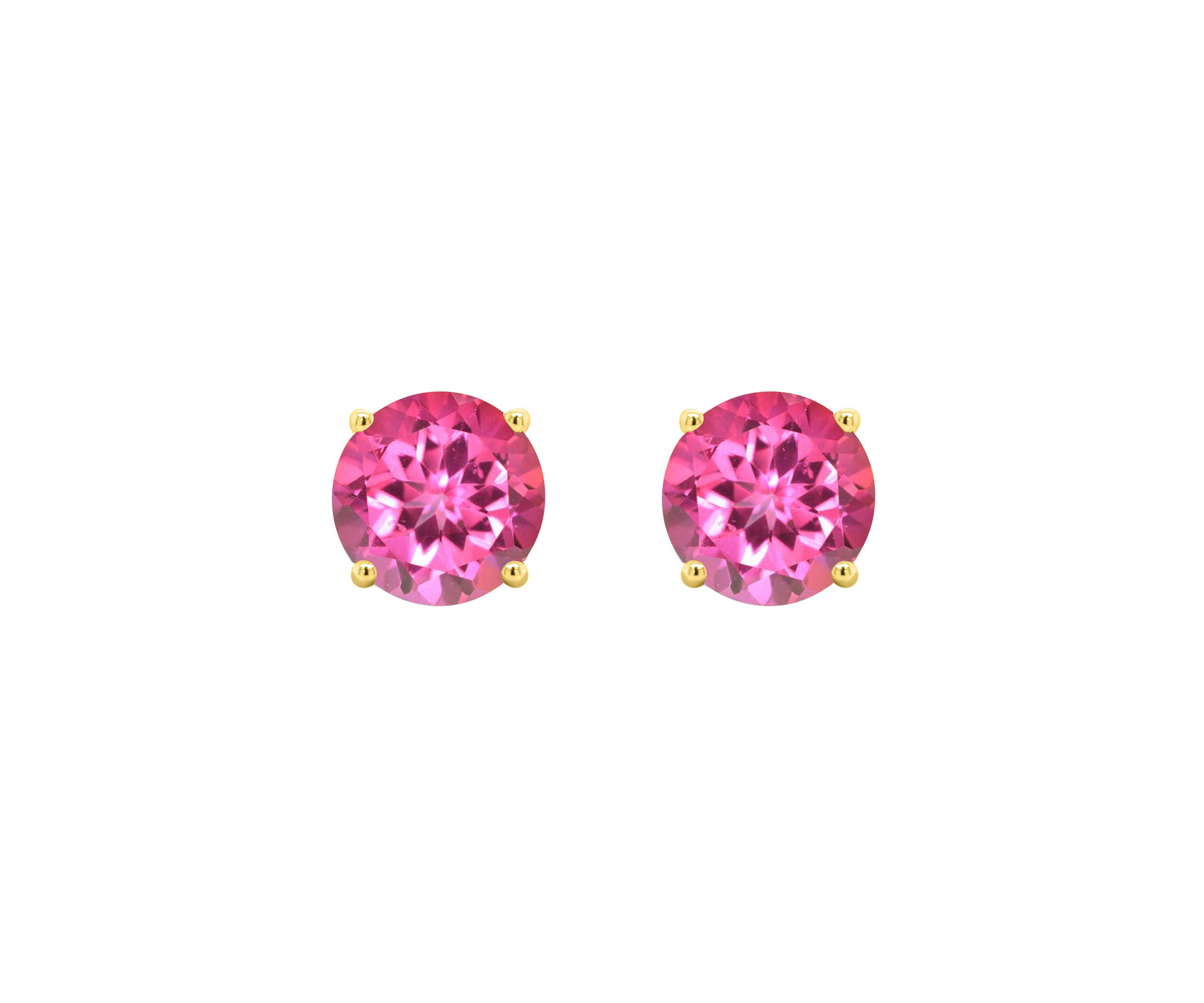 14K Yellow Gold 7mm Round Pink Topaz Stud Earrings