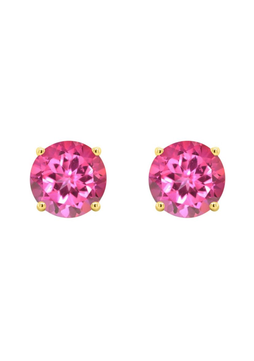 14K Yellow Gold 7mm Round Pink Topaz Stud Earrings