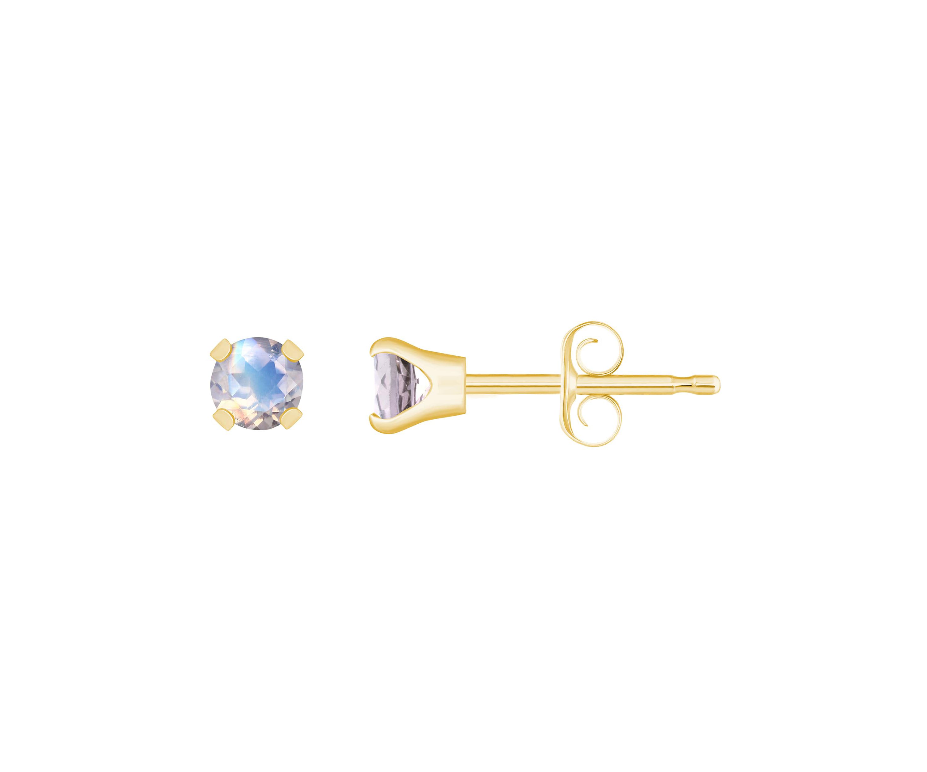 14K Yellow Gold 3mm Round Moonstone Stud Earrings