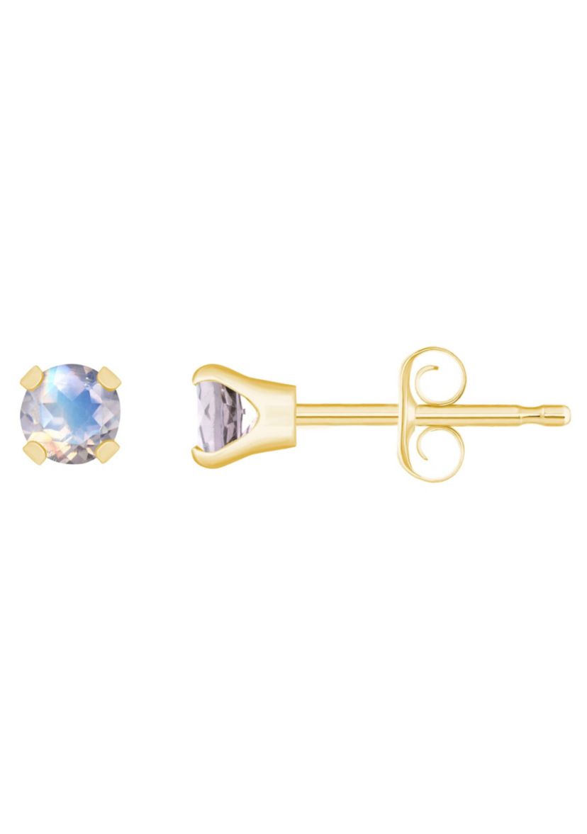 14K Yellow Gold 3mm Round Moonstone Stud Earrings