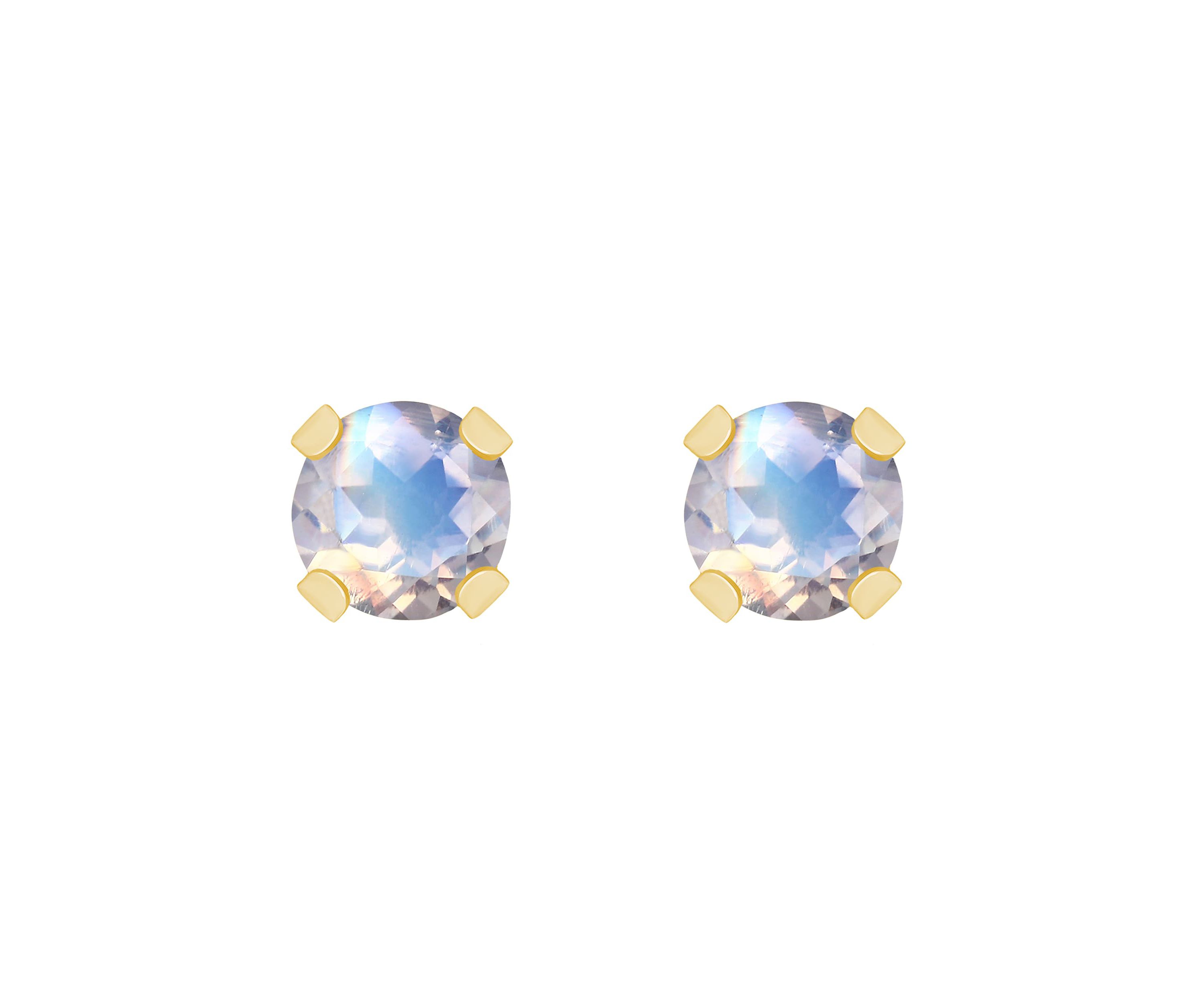 14K Yellow Gold 3mm Round Moonstone Stud Earrings