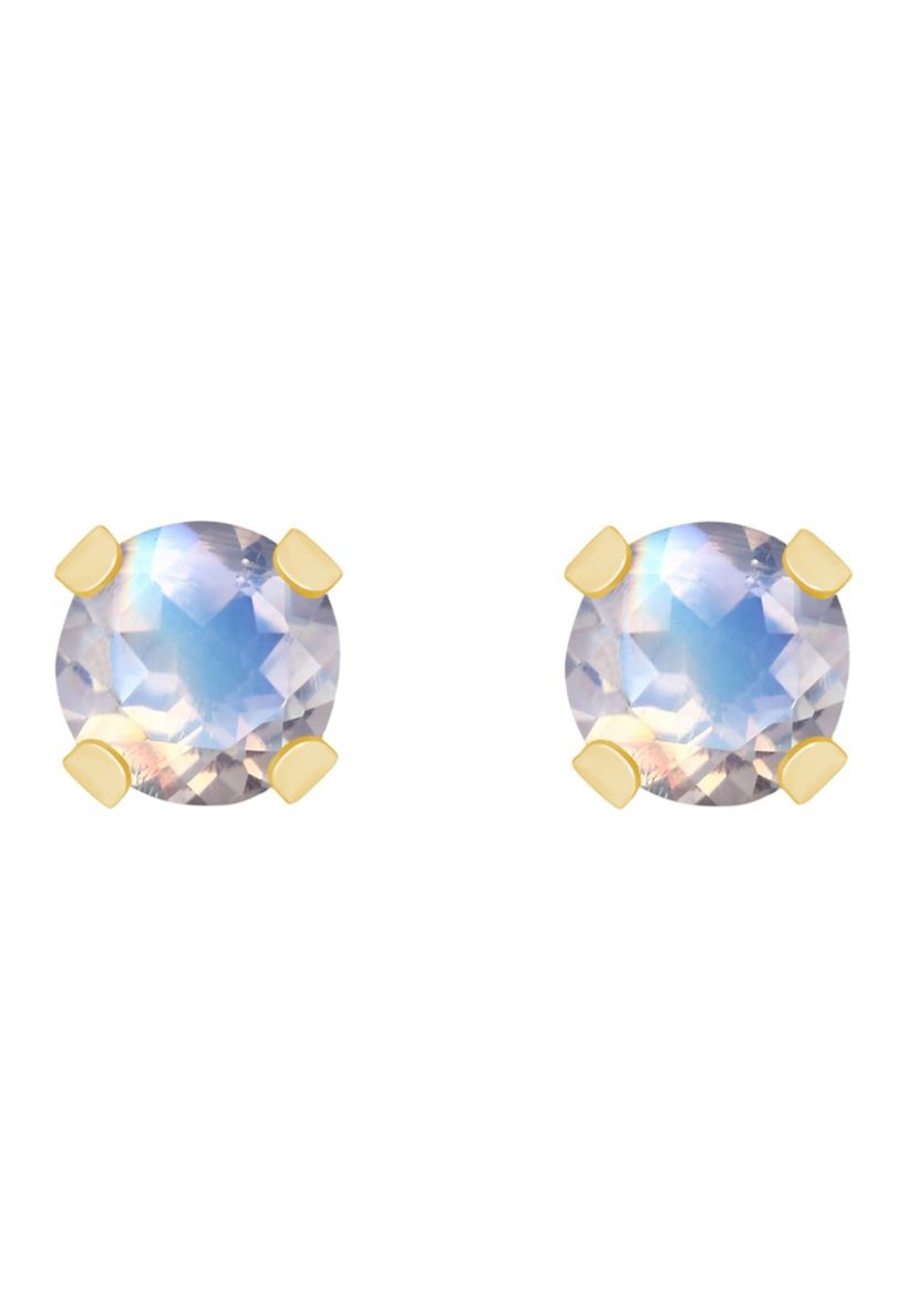 14K Yellow Gold 3mm Round Moonstone Stud Earrings