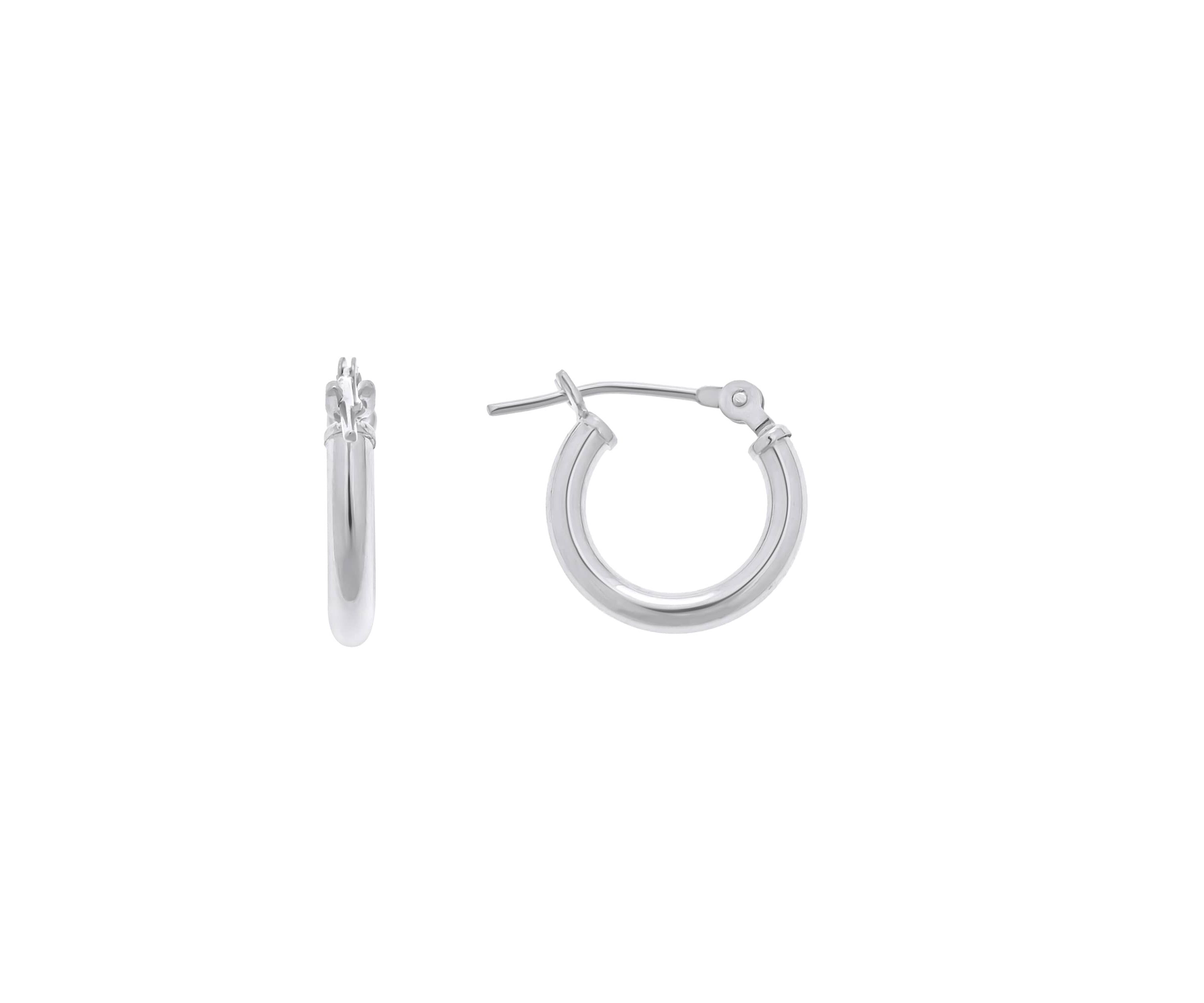 14K White Gold 12mm Click Hoop Earrings