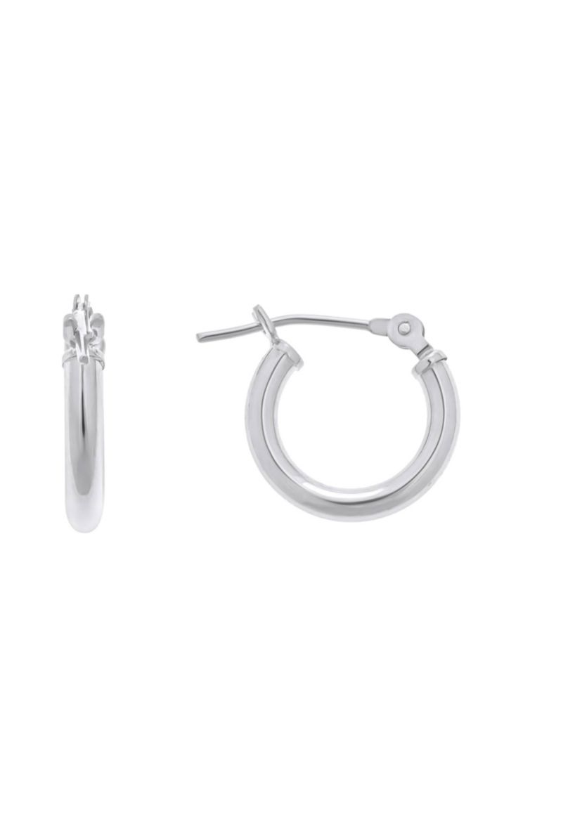 14K White Gold 12mm Click Hoop Earrings