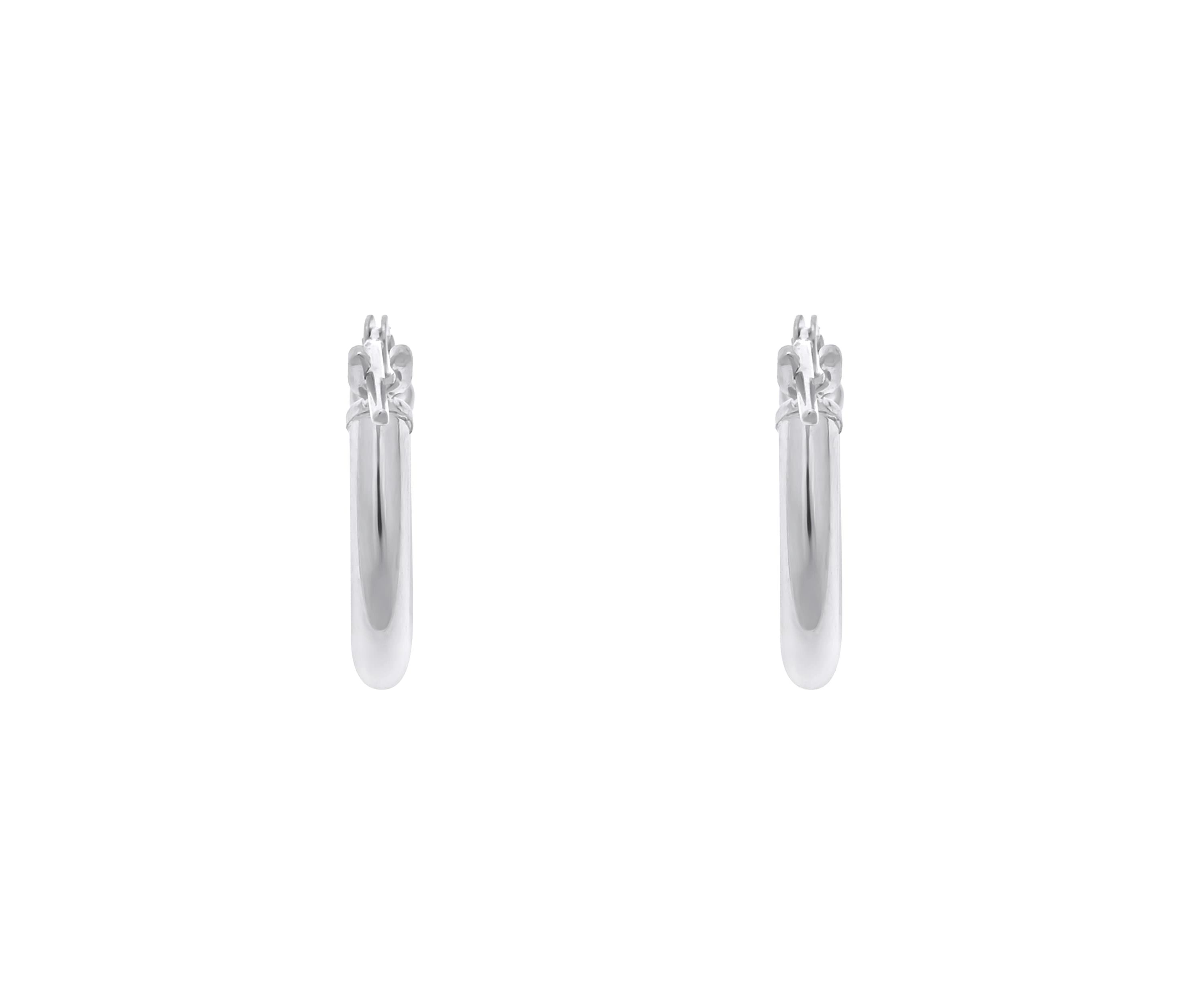 14K White Gold 12mm Click Hoop Earrings