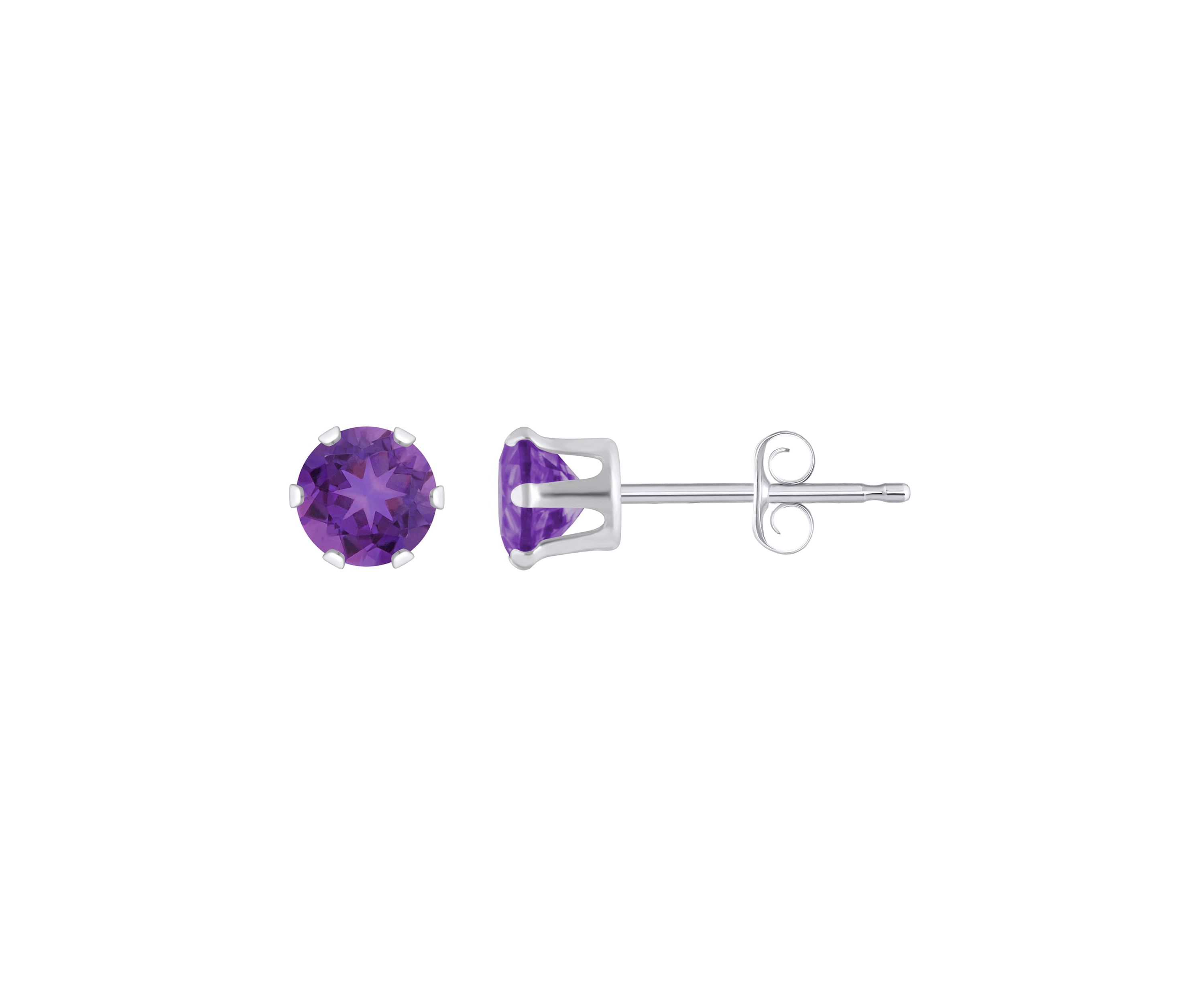 10K White Gold 4mm Round Amethyst Stud Earrings