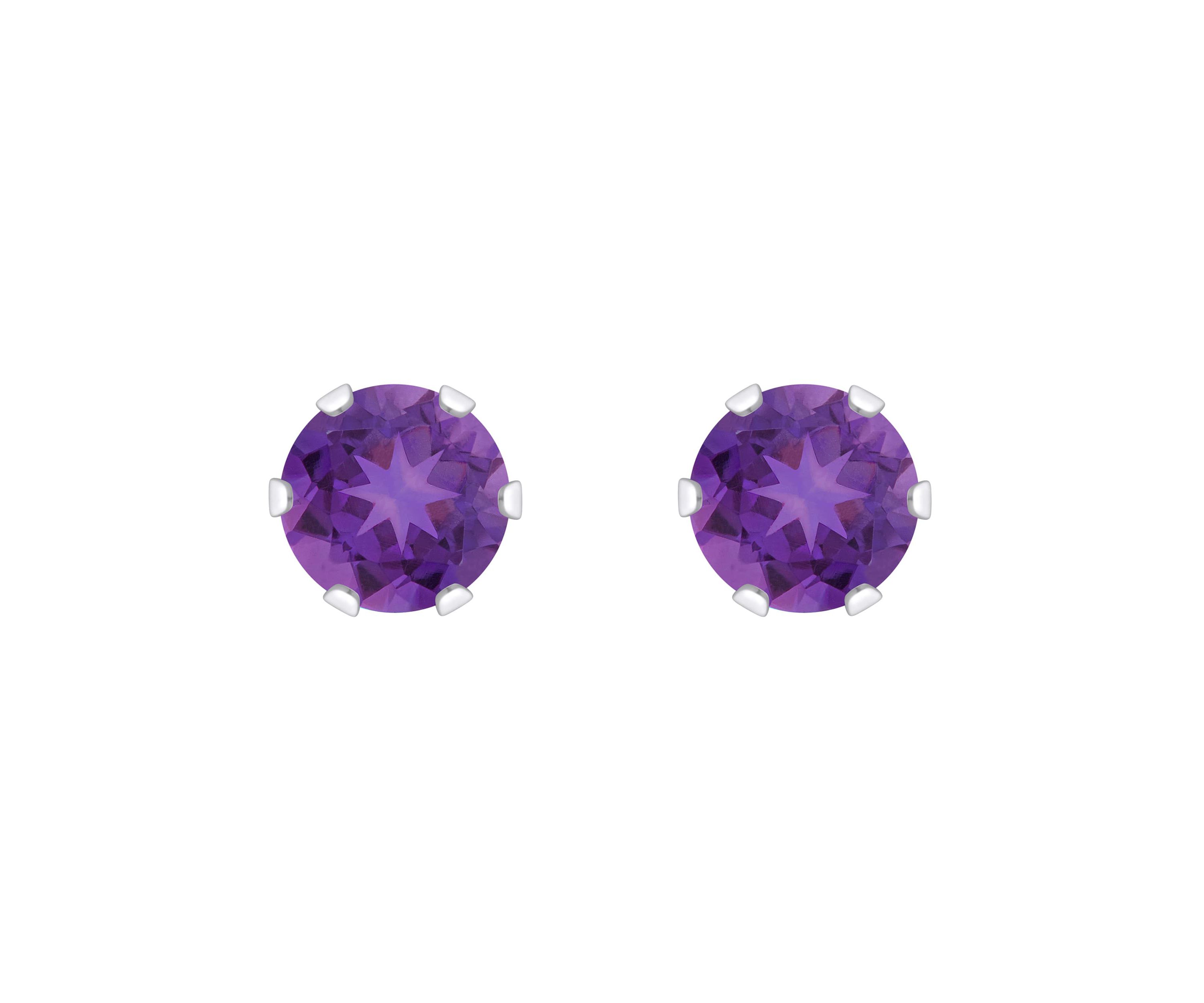 10K White Gold 4mm Round Amethyst Stud Earrings