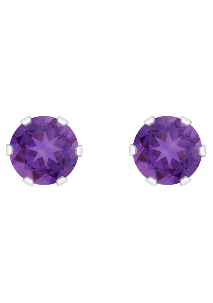 10K White Gold 4mm Round Amethyst Stud Earrings