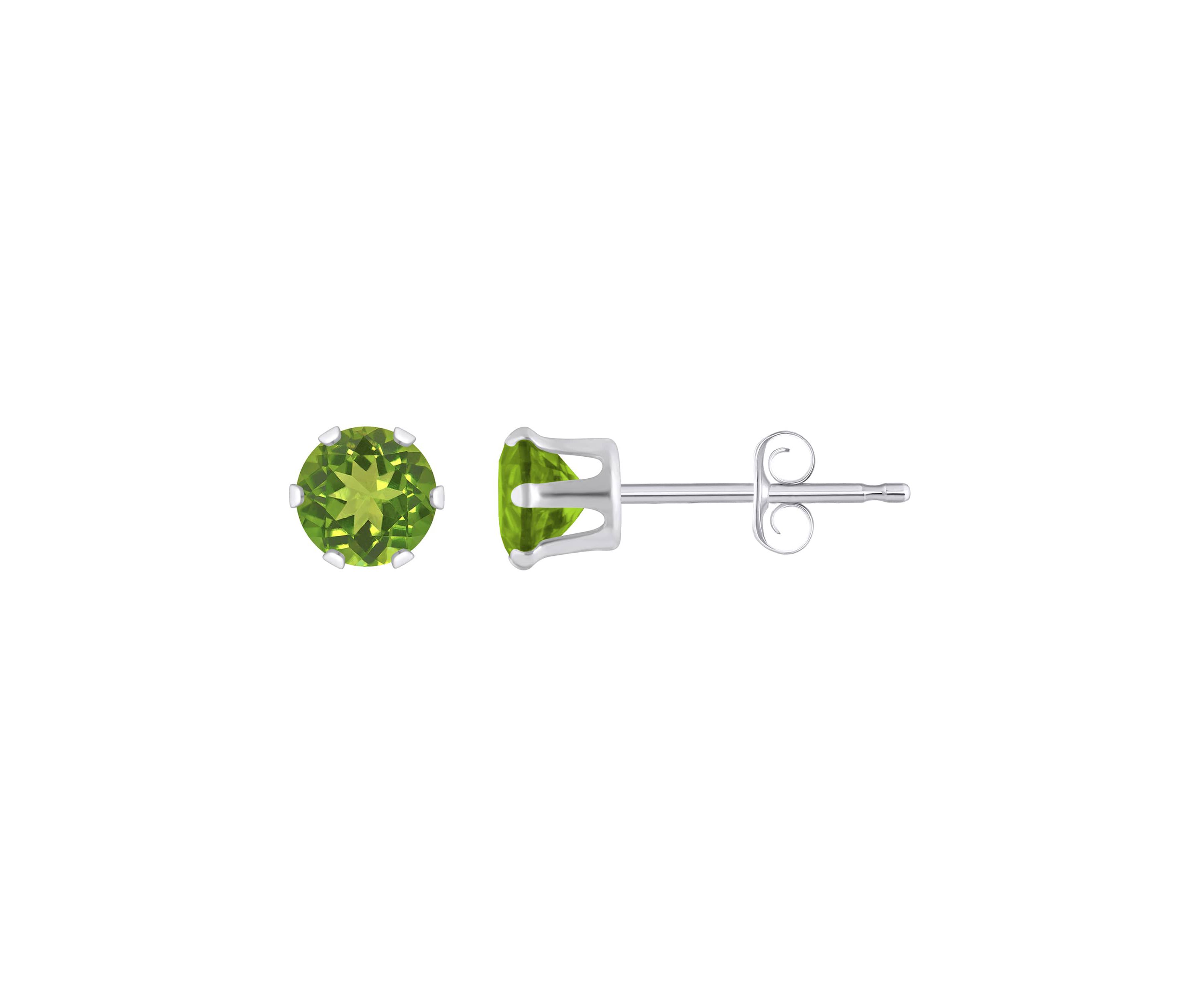10K White Gold 4mm Round Peridot Stud Earrings