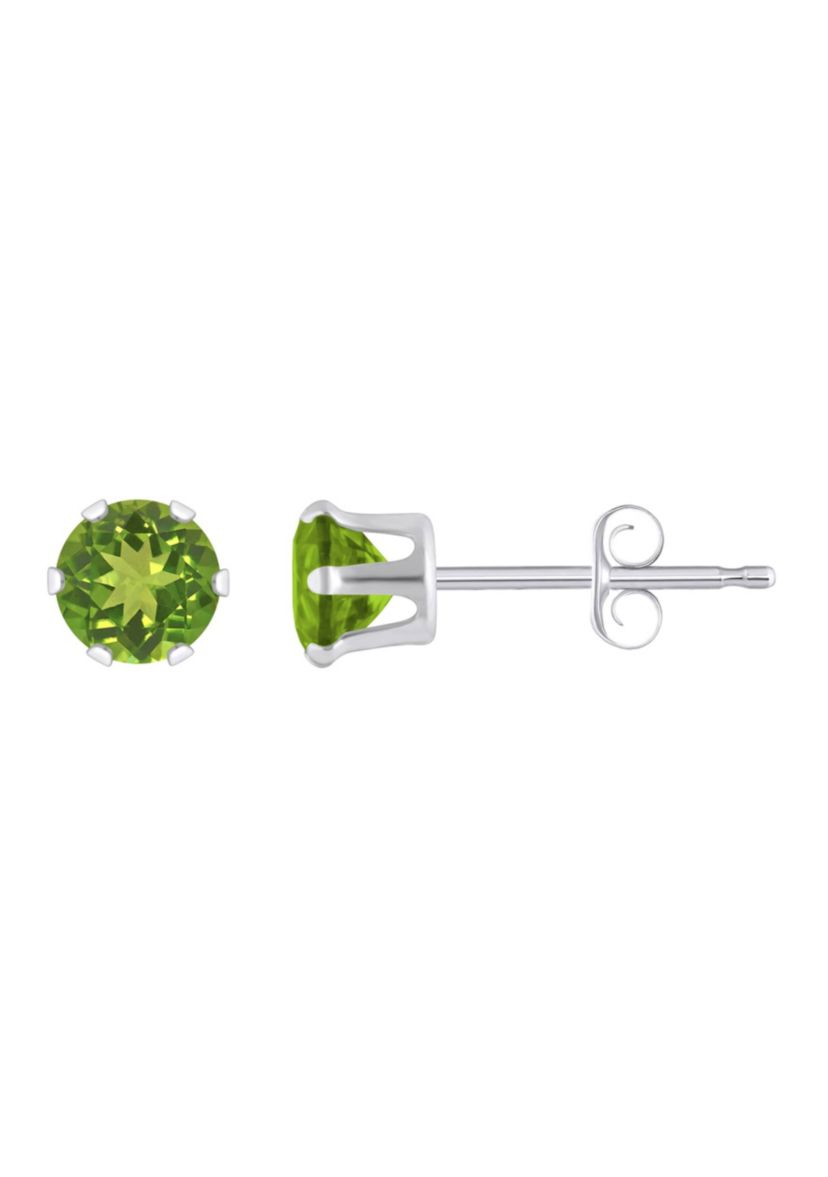 10K White Gold 4mm Round Peridot Stud Earrings