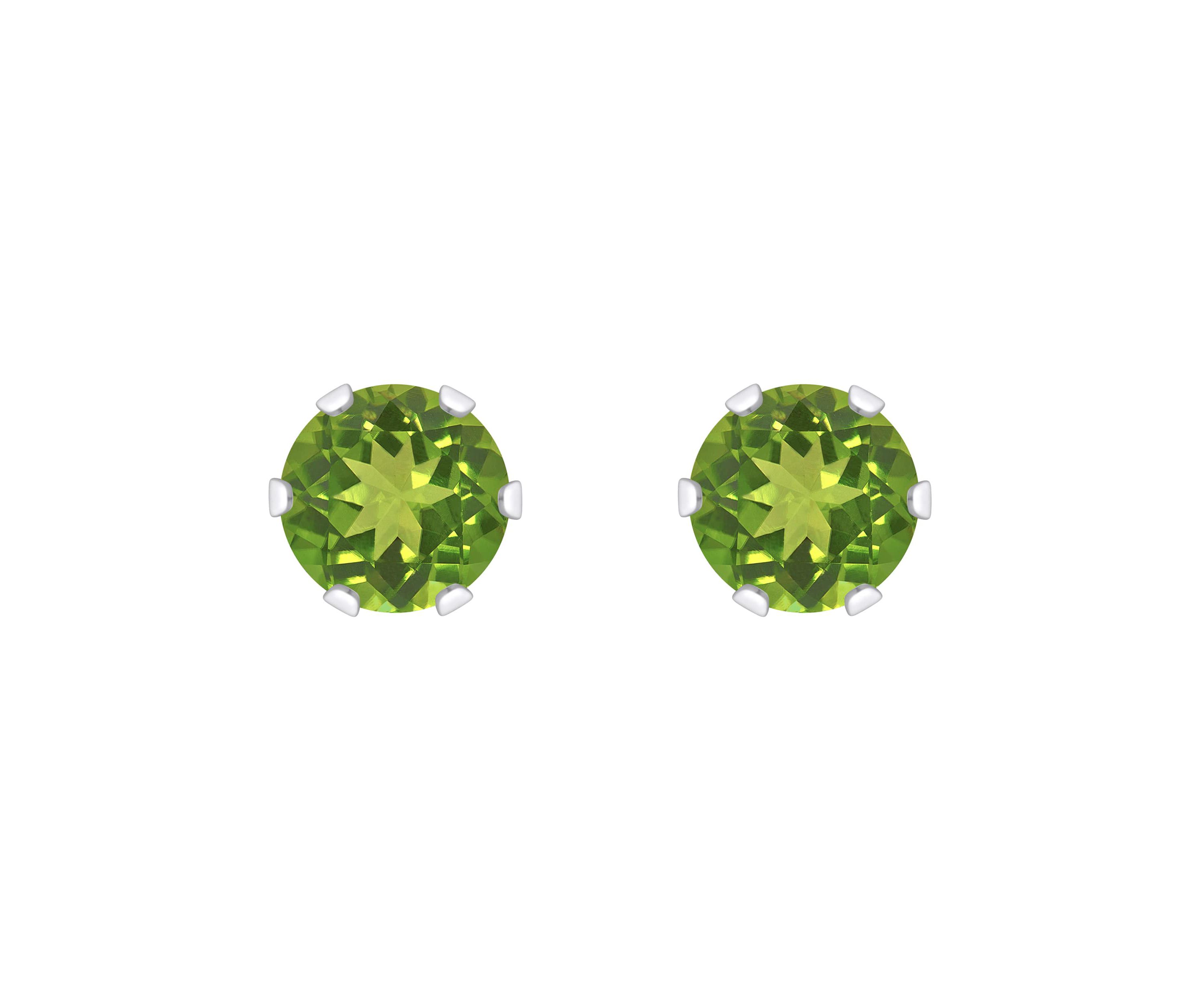 10K White Gold 4mm Round Peridot Stud Earrings