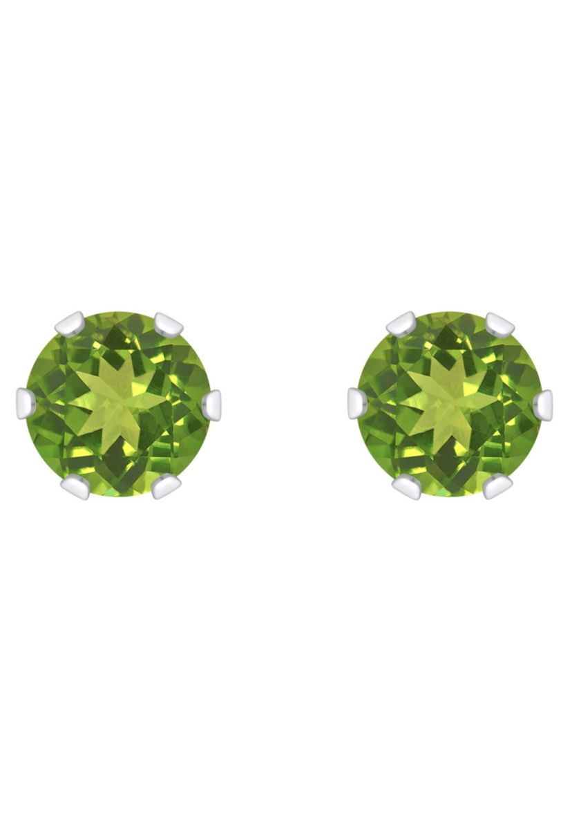 10K White Gold 4mm Round Peridot Stud Earrings