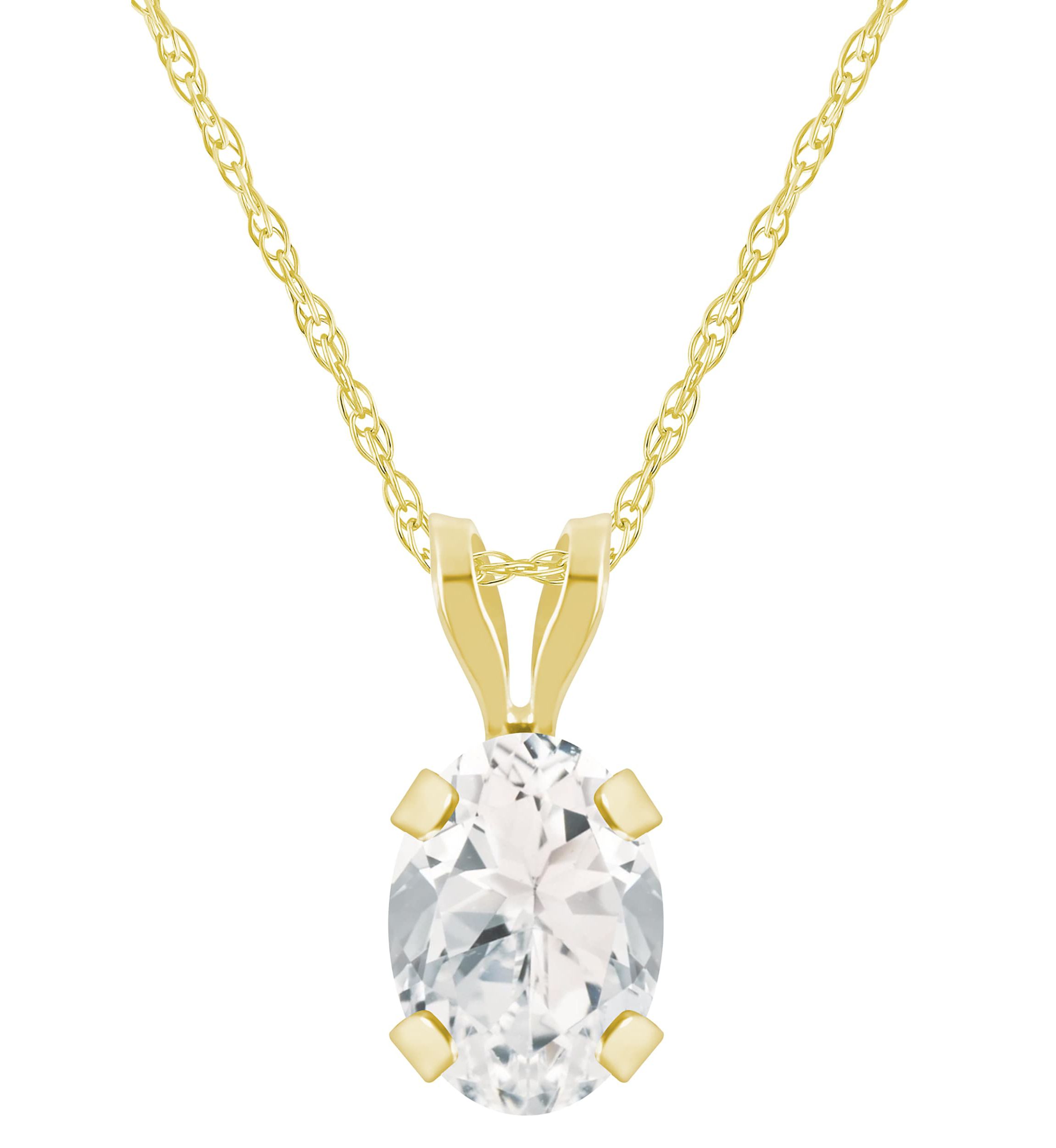 10K White Gold 7x5mm Oval White Topaz Pendant Necklace