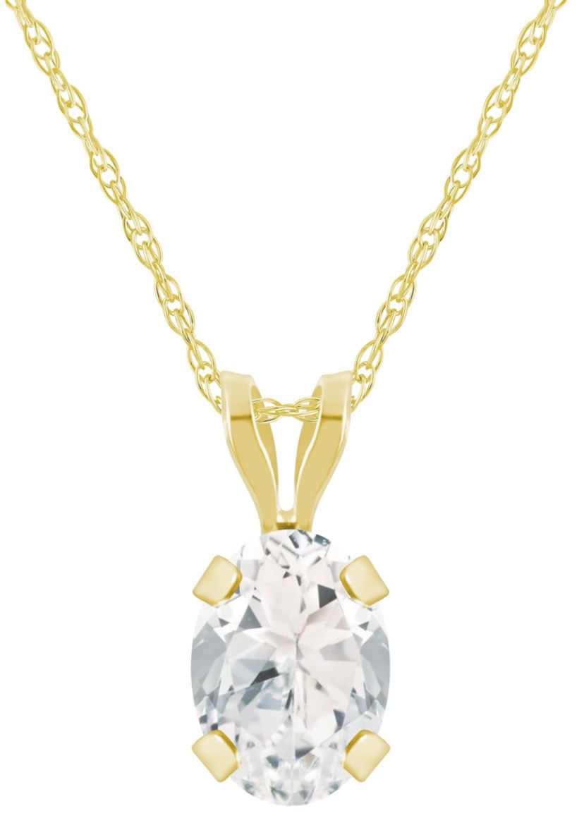 10K White Gold 7x5mm Oval White Topaz Pendant Necklace