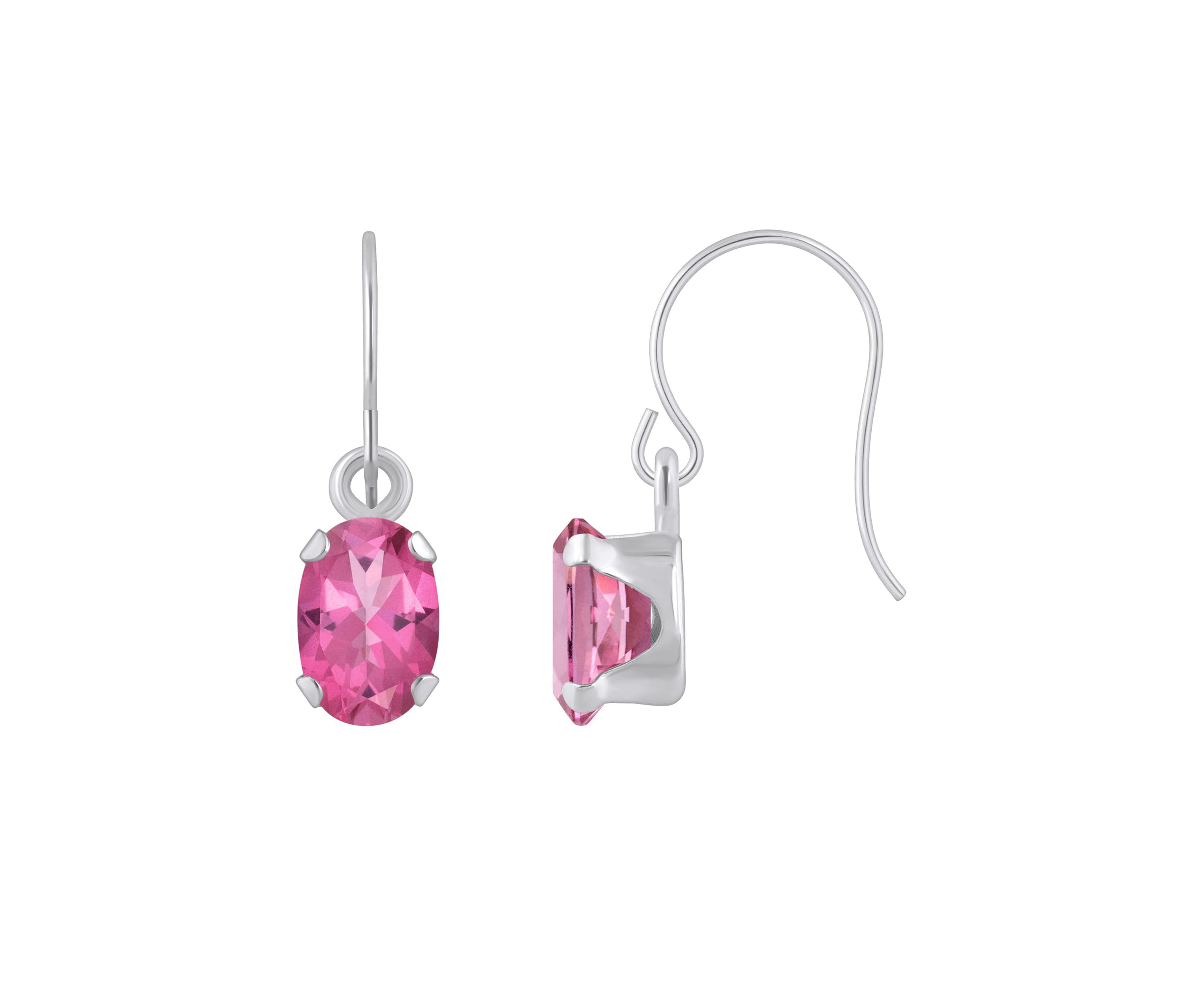 10K Yellow Gold 6x4mm Oval Pink Topaz Drop Earrings