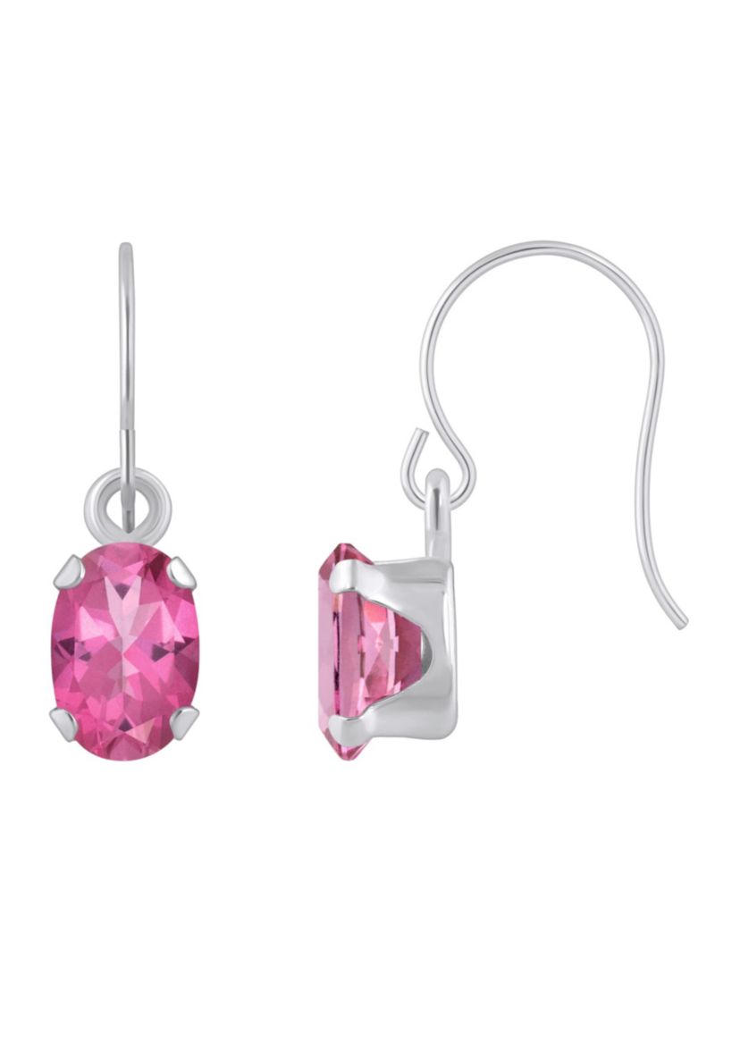 10K Yellow Gold 6x4mm Oval Pink Topaz Drop Earrings
