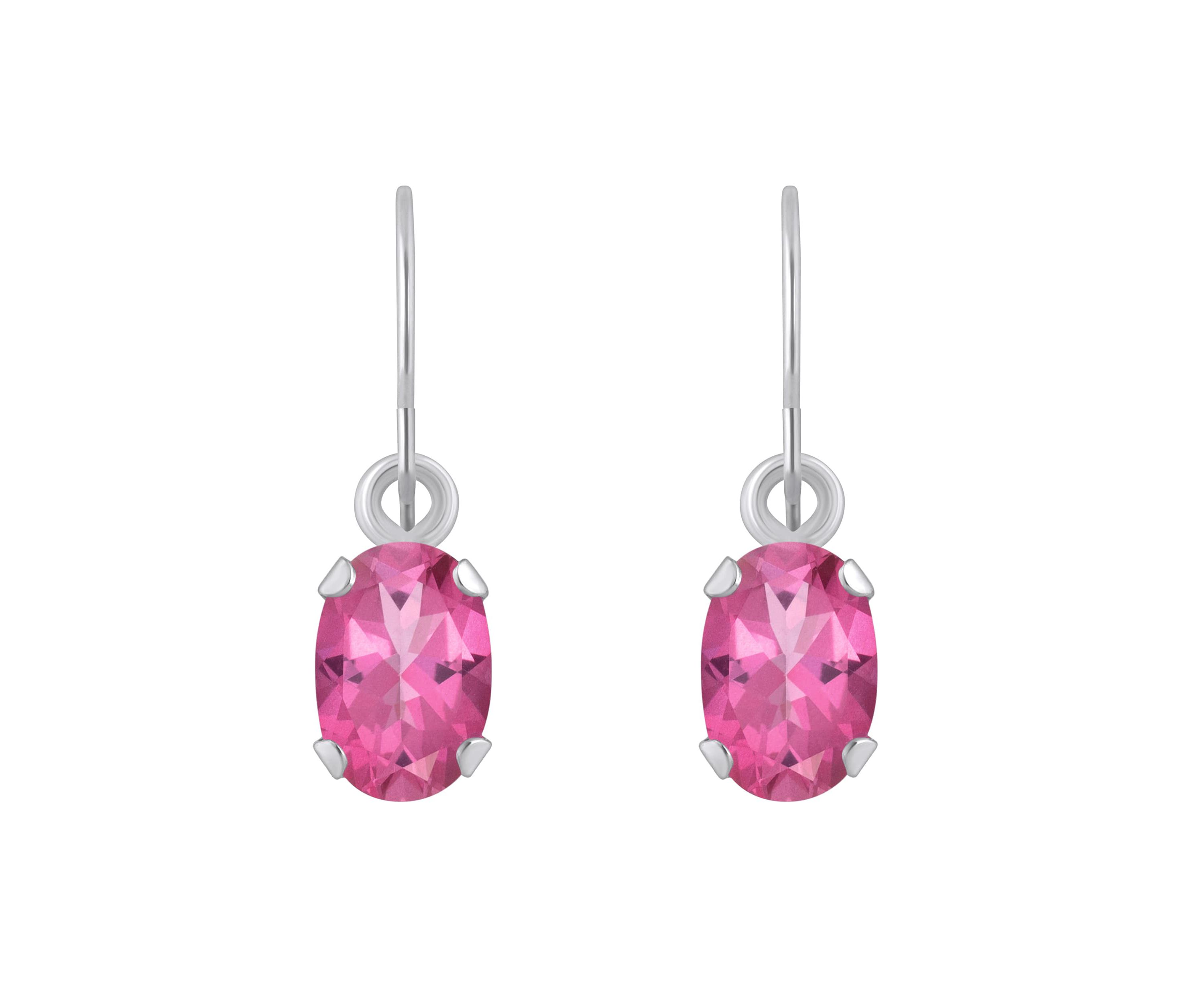 10K Yellow Gold 6x4mm Oval Pink Topaz Drop Earrings