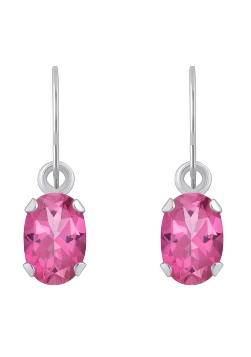 10K Yellow Gold 6x4mm Oval Pink Topaz Drop Earrings