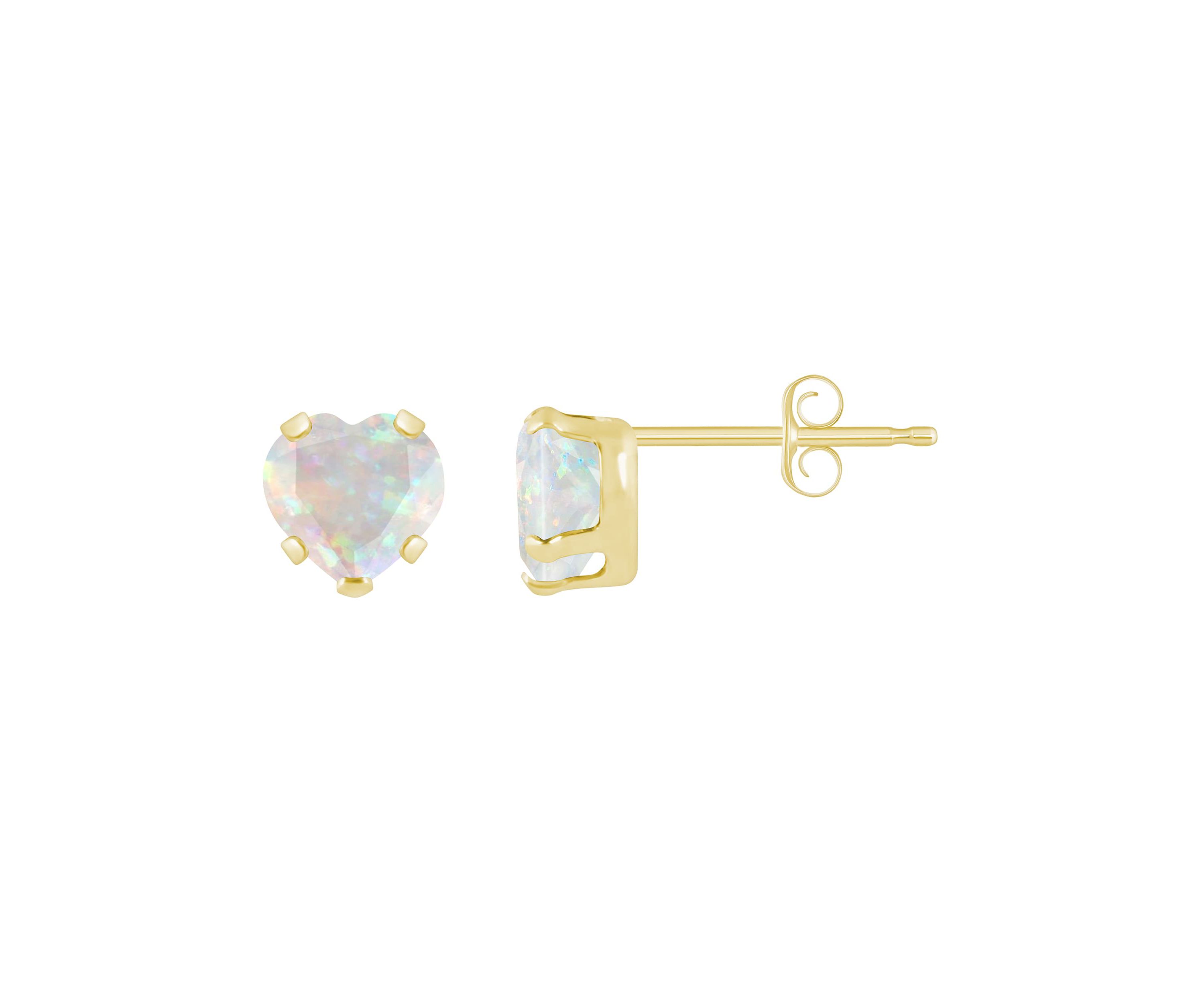 Lab Created 10K Yellow Gold 5mm Heart Shape Created Opal Stud Earrings