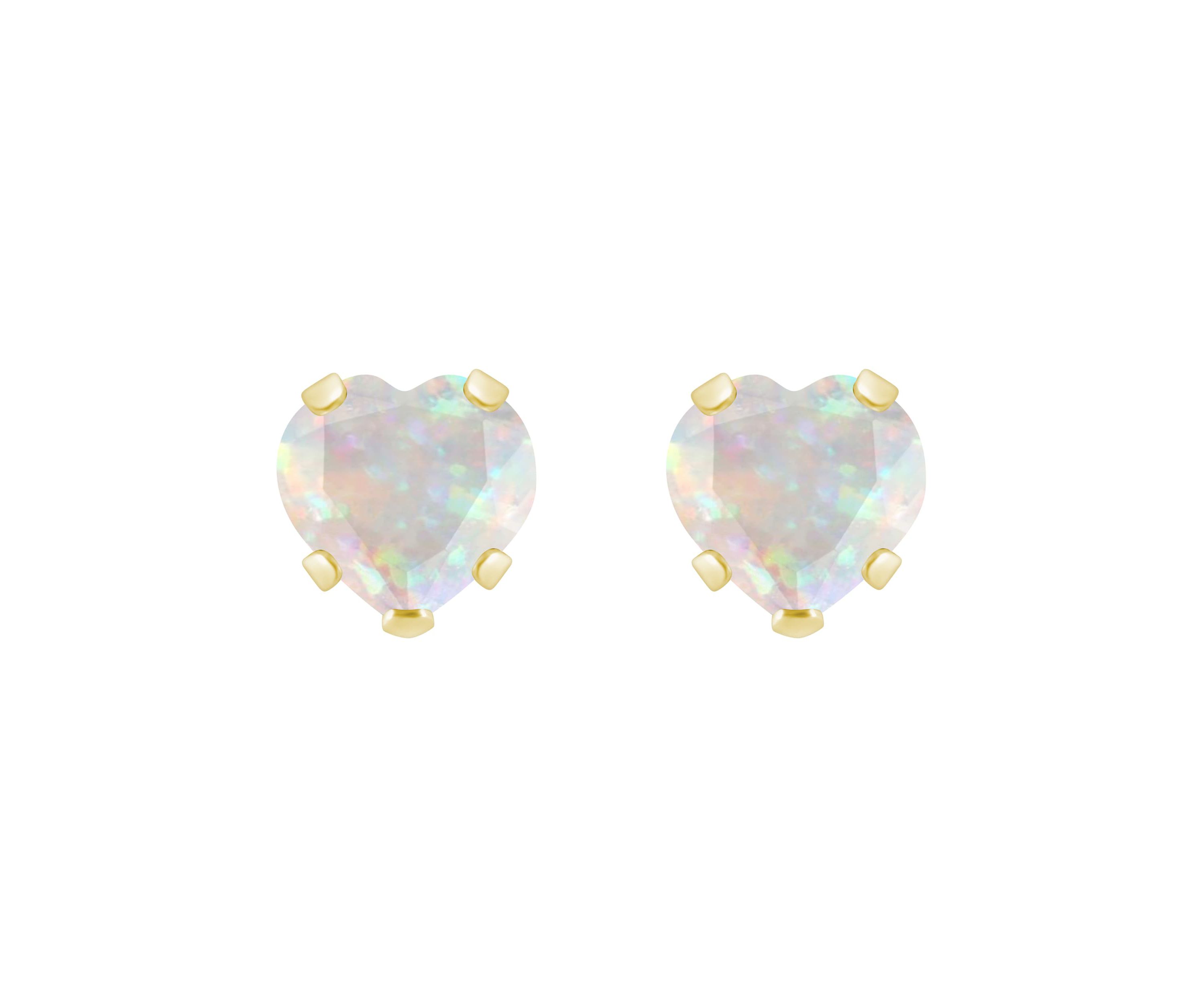 Lab Created 10K Yellow Gold 5mm Heart Shape Created Opal Stud Earrings