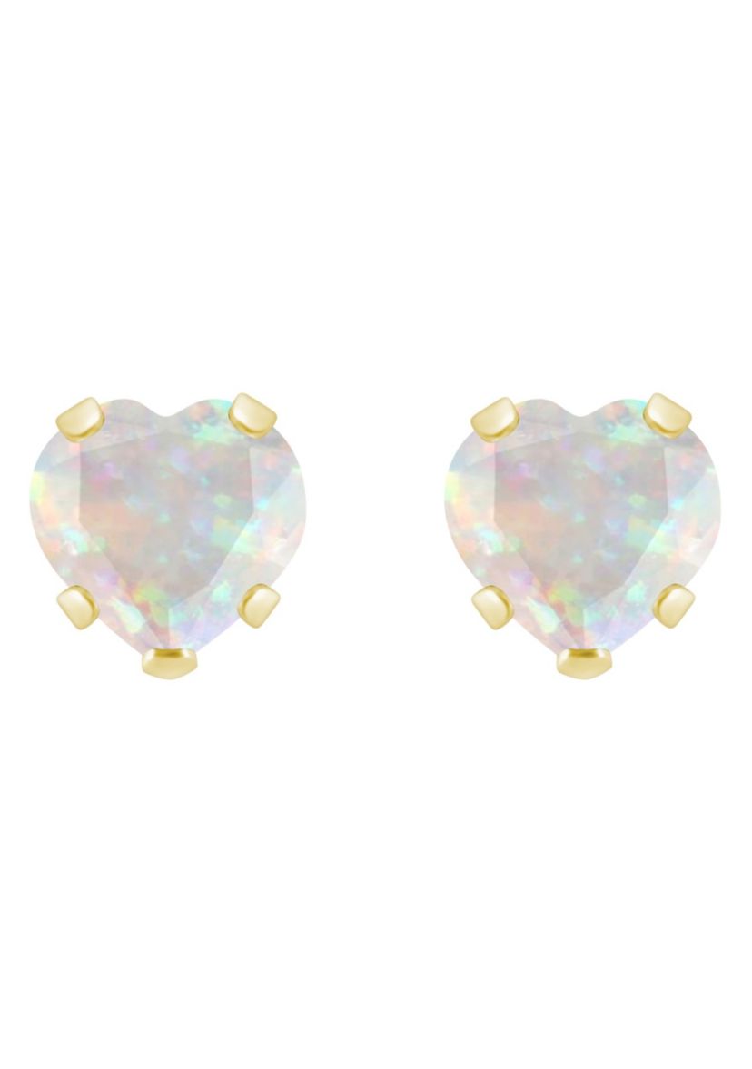 Lab Created 10K Yellow Gold 5mm Heart Shape Created Opal Stud Earrings