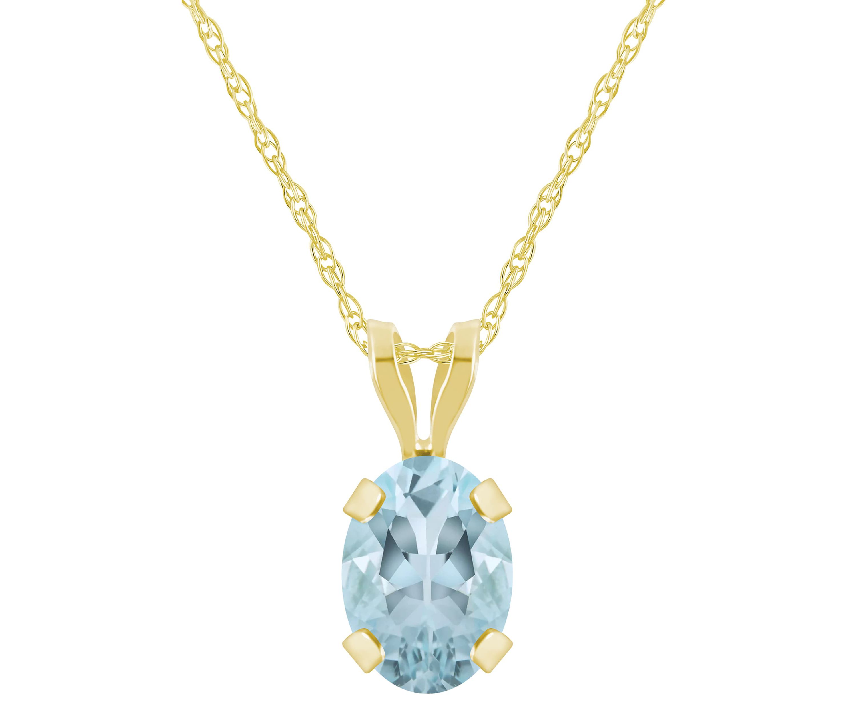 10K White Gold 7x5mm Oval Aquamarine Pendant Necklace
