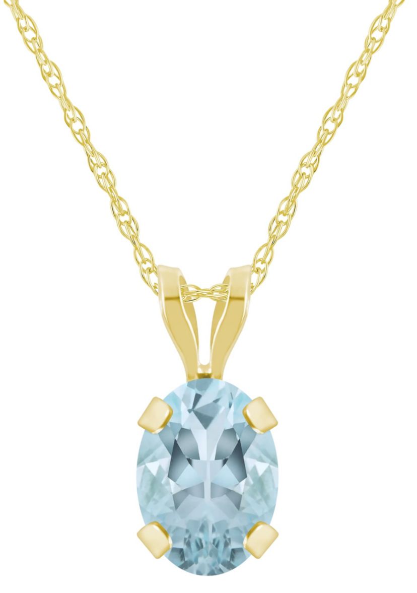 10K White Gold 7x5mm Oval Aquamarine Pendant Necklace