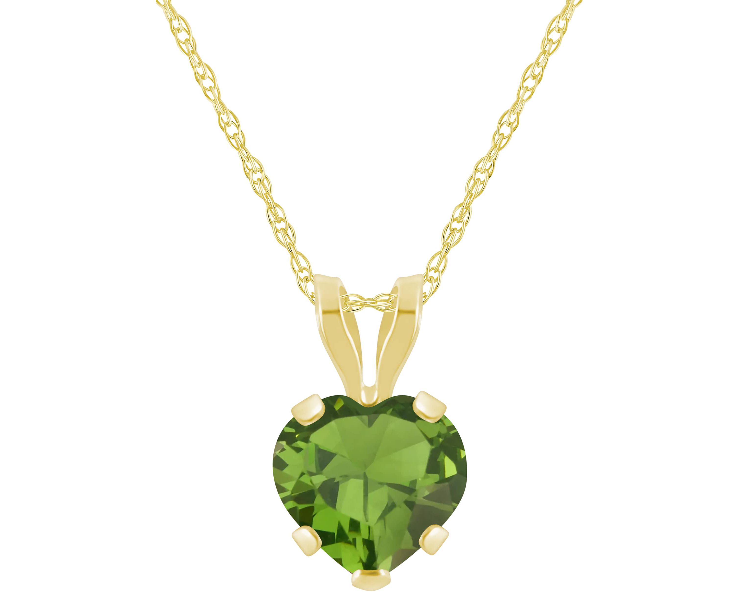 10K Yellow Gold 6mm Heart Shape Peridot Pendant Necklace