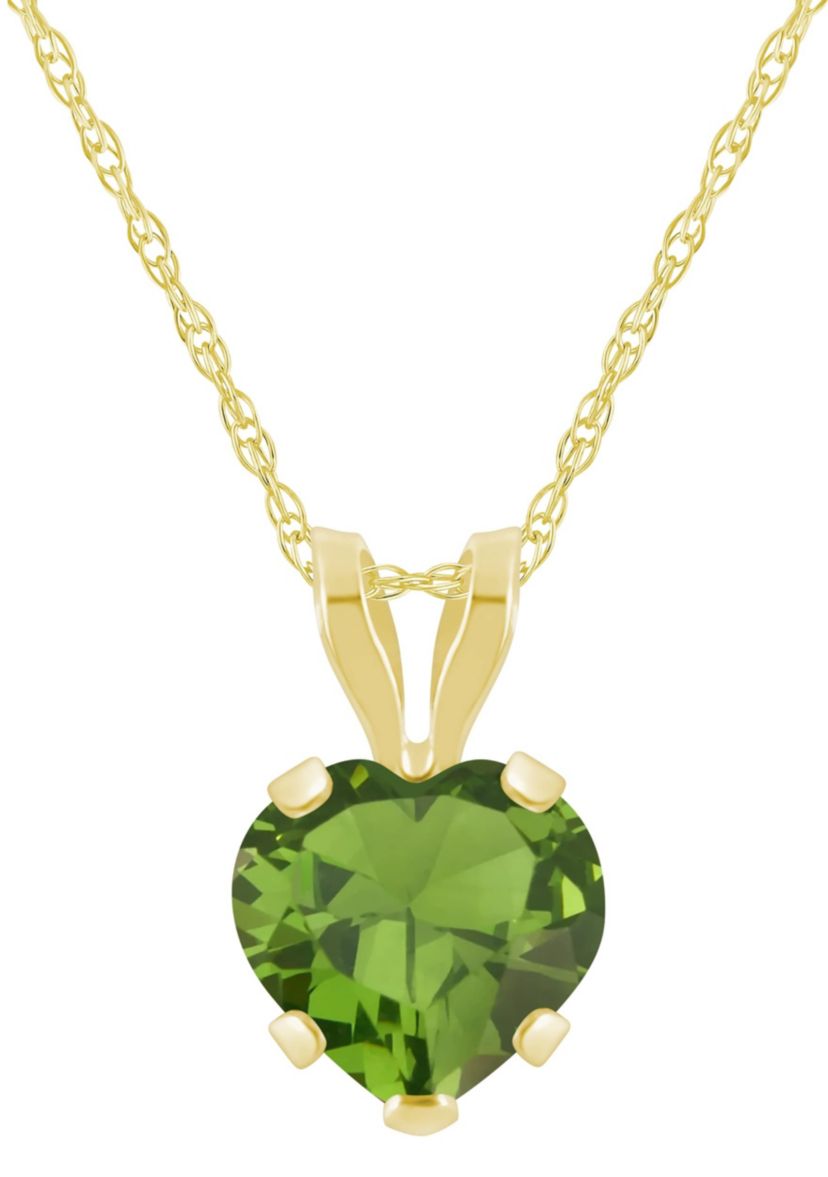 10K Yellow Gold 6mm Heart Shape Peridot Pendant Necklace