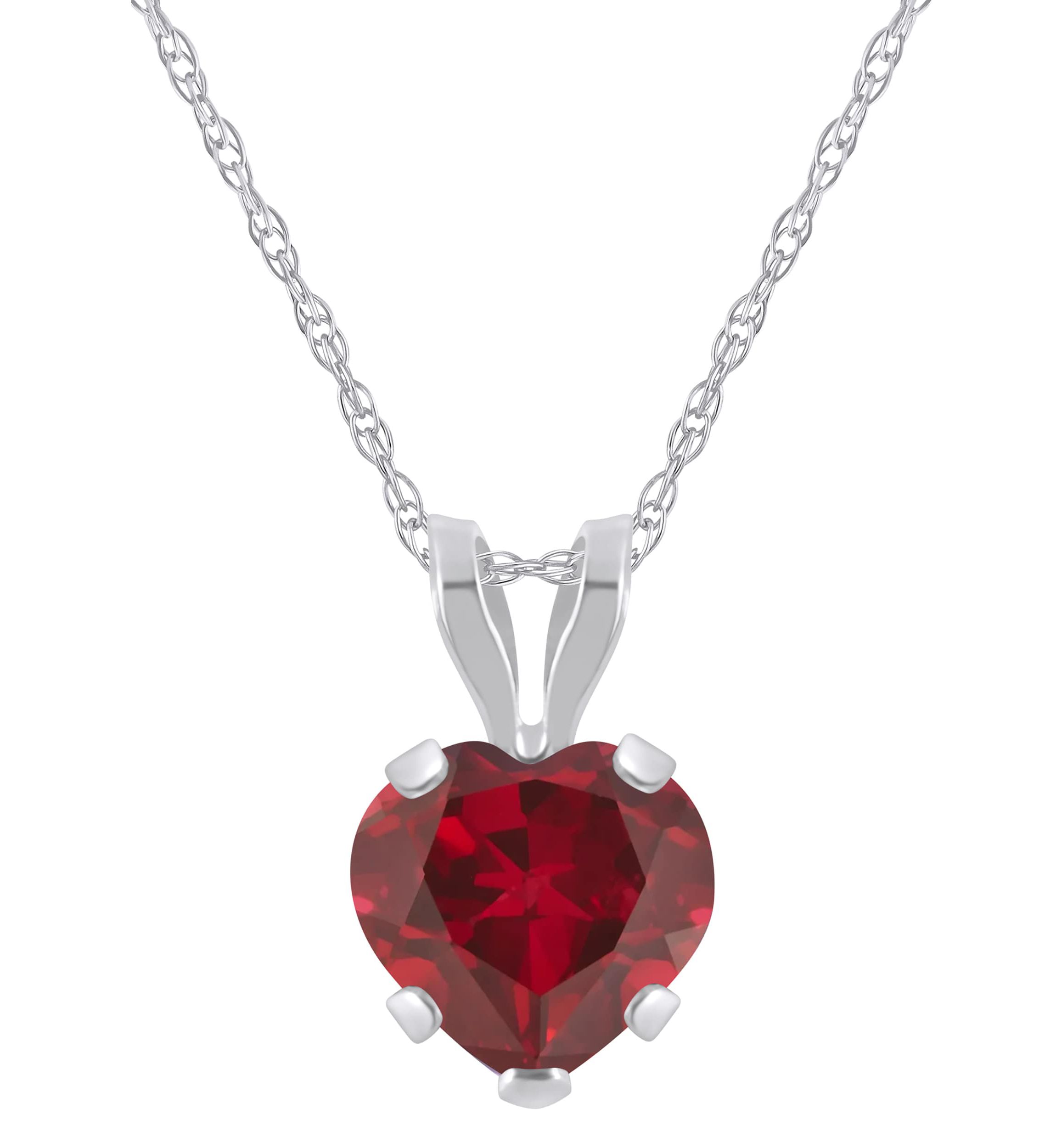 Lab Created 10K White Gold 6mm Heart Shape Created Ruby Pendant Necklace