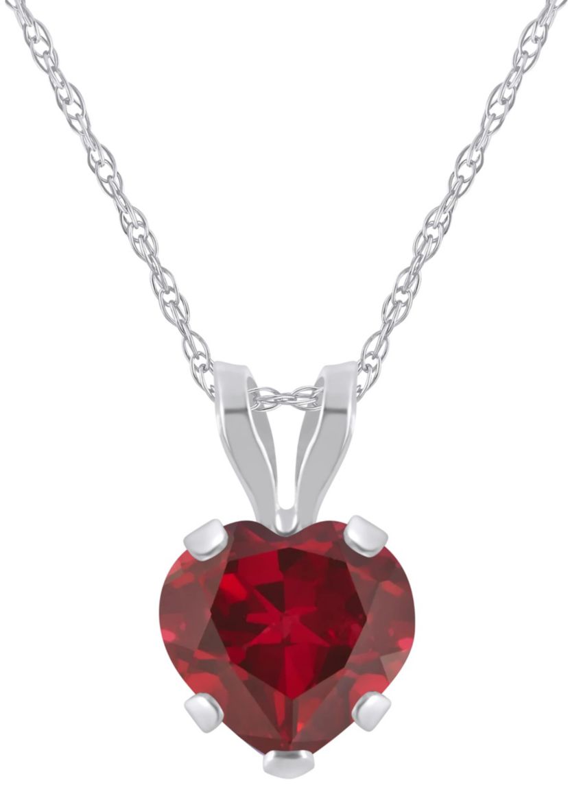 Lab Created 10K White Gold 6mm Heart Shape Created Ruby Pendant Necklace