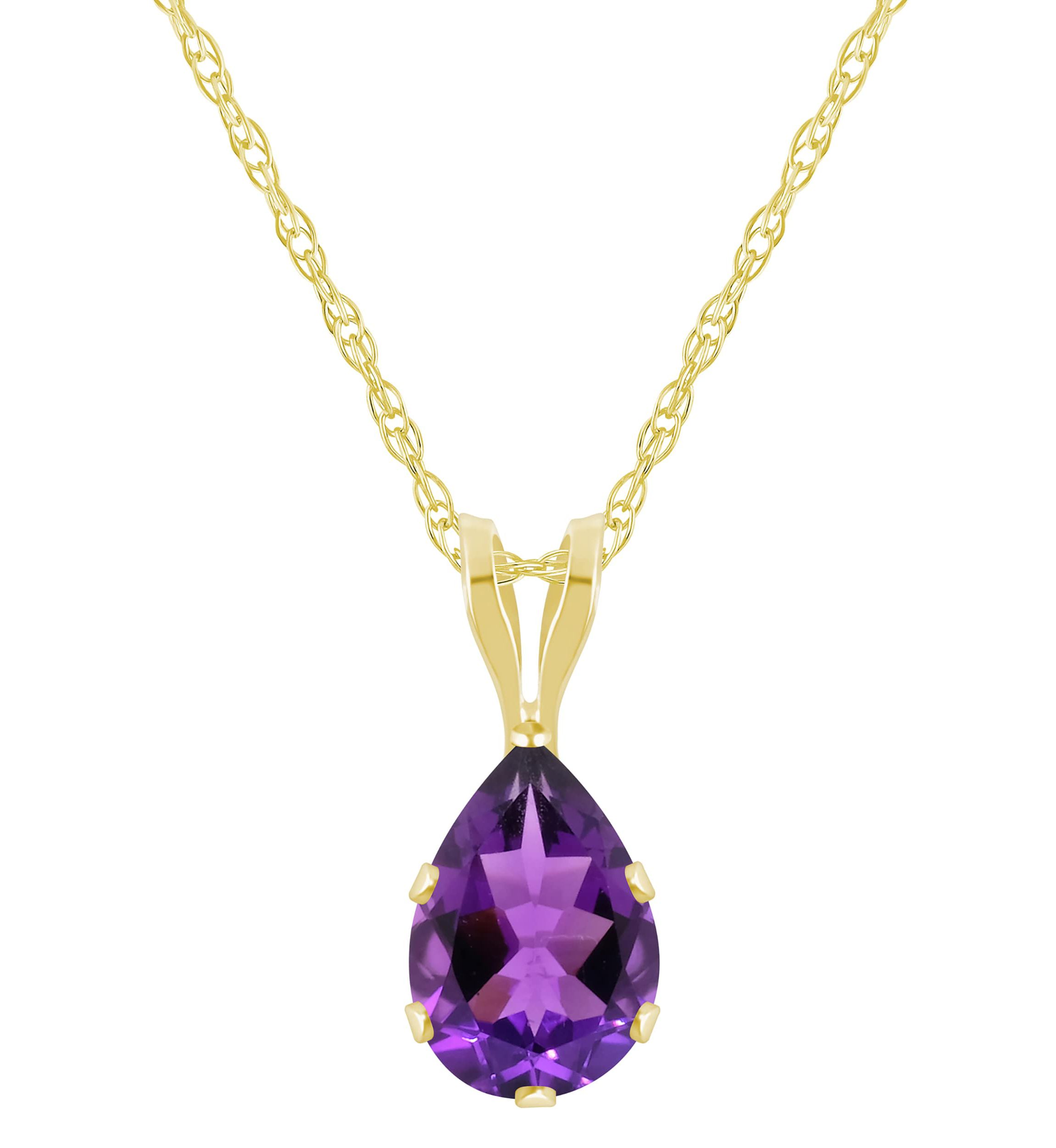 10K Yellow Gold 7x5mm Pear Shape Amethyst Pendant Necklace