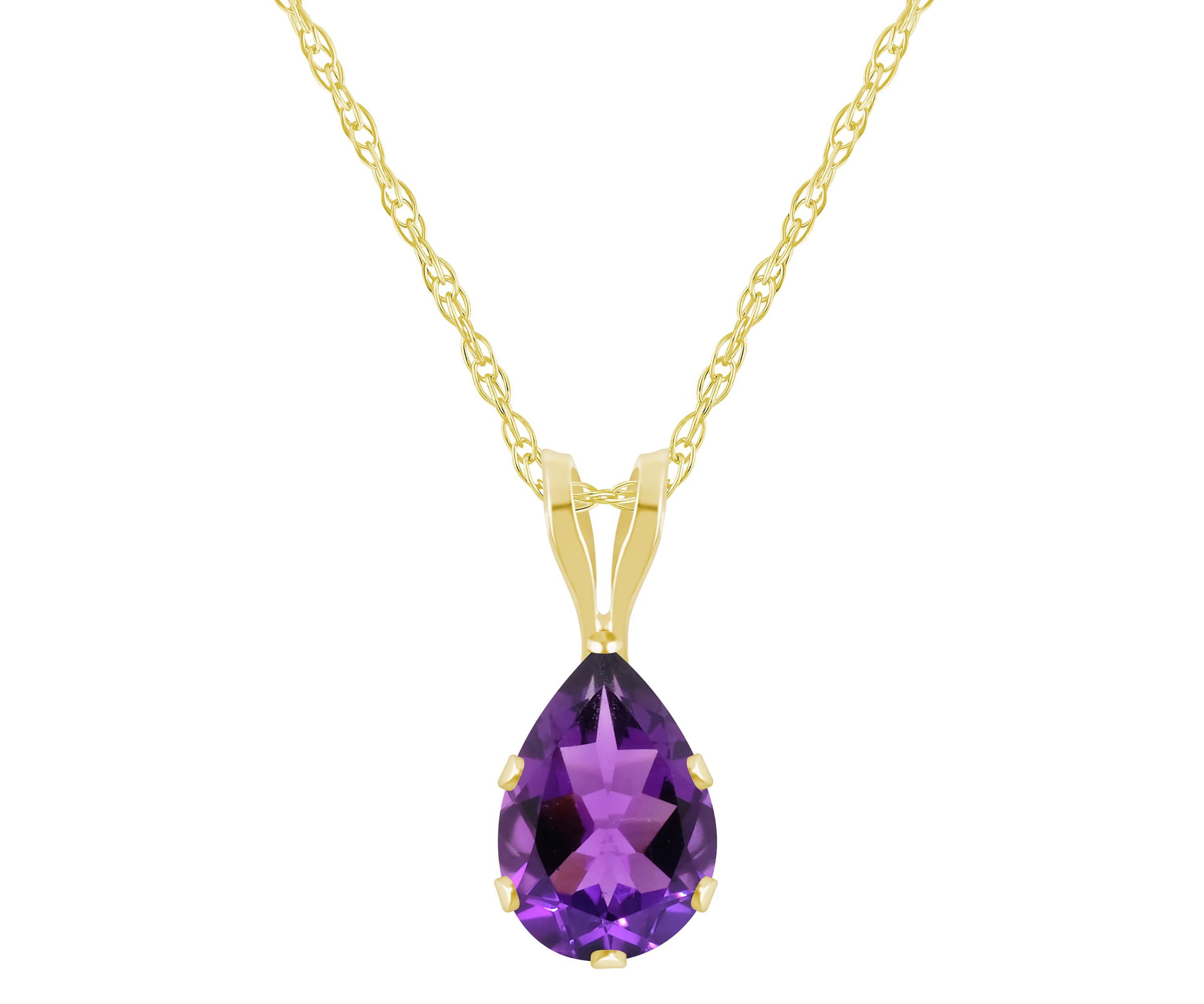 10K Yellow Gold 7x5mm Pear Shape Amethyst Pendant Necklace
