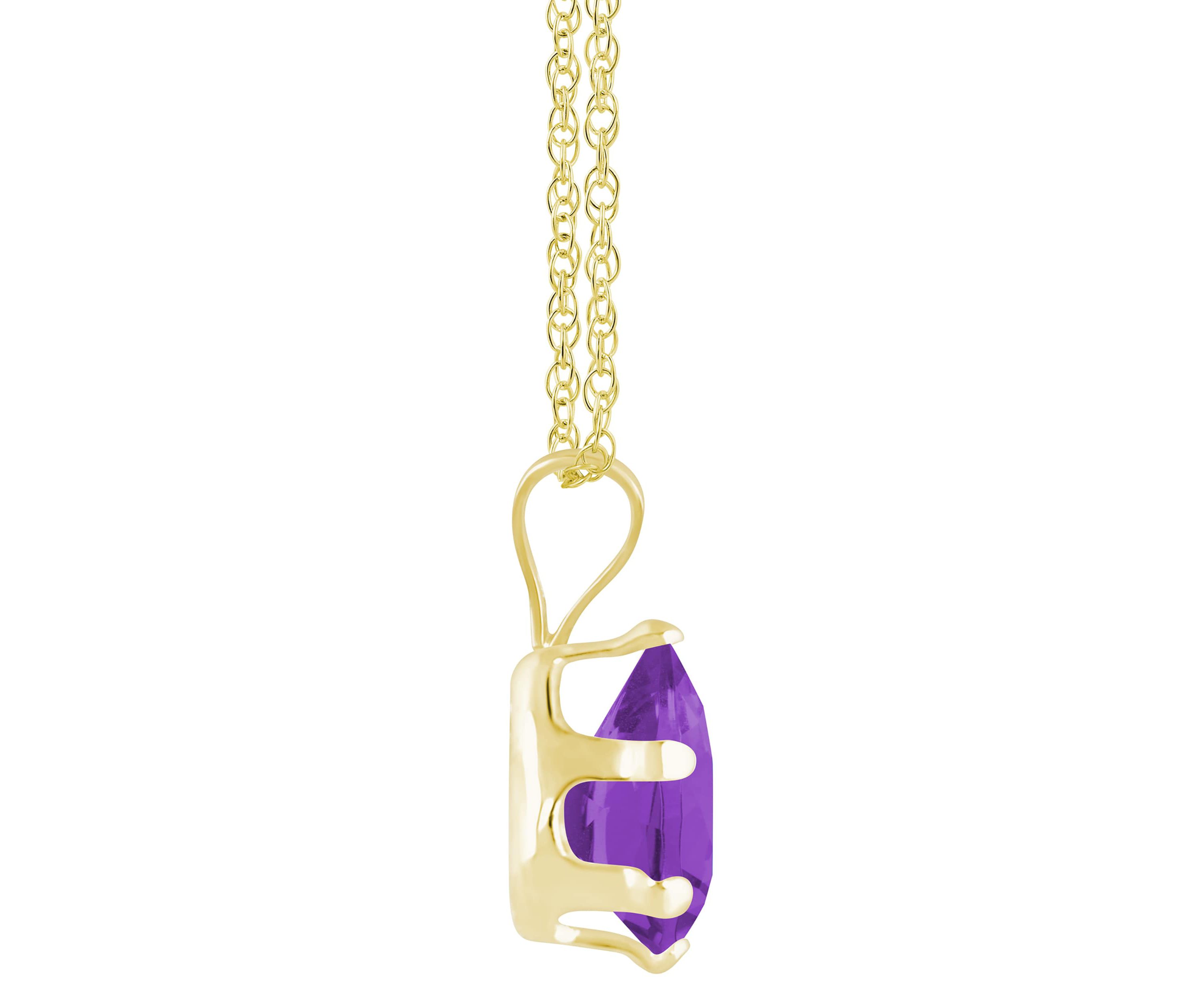 10K Yellow Gold 7x5mm Pear Shape Amethyst Pendant Necklace