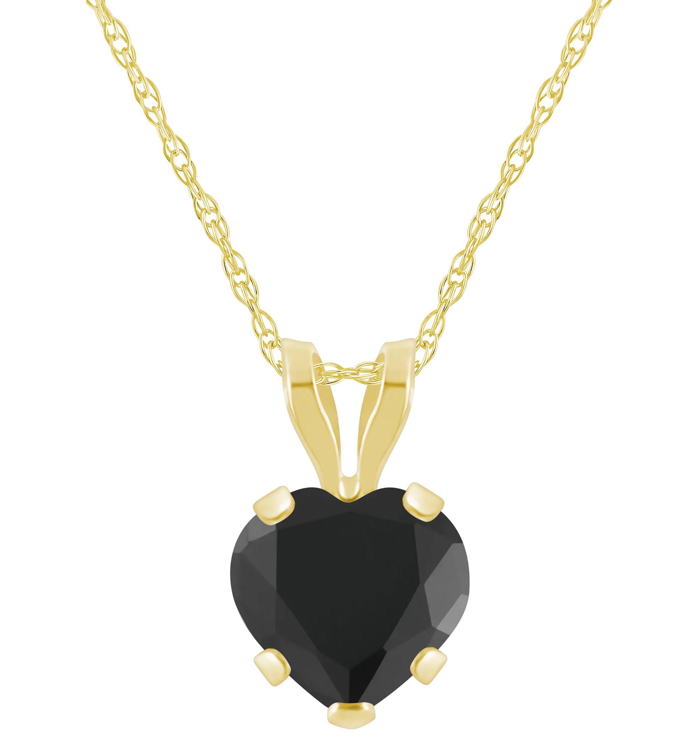10K White Gold 6mm Heart Shape Black Onyx Pendant Necklace
