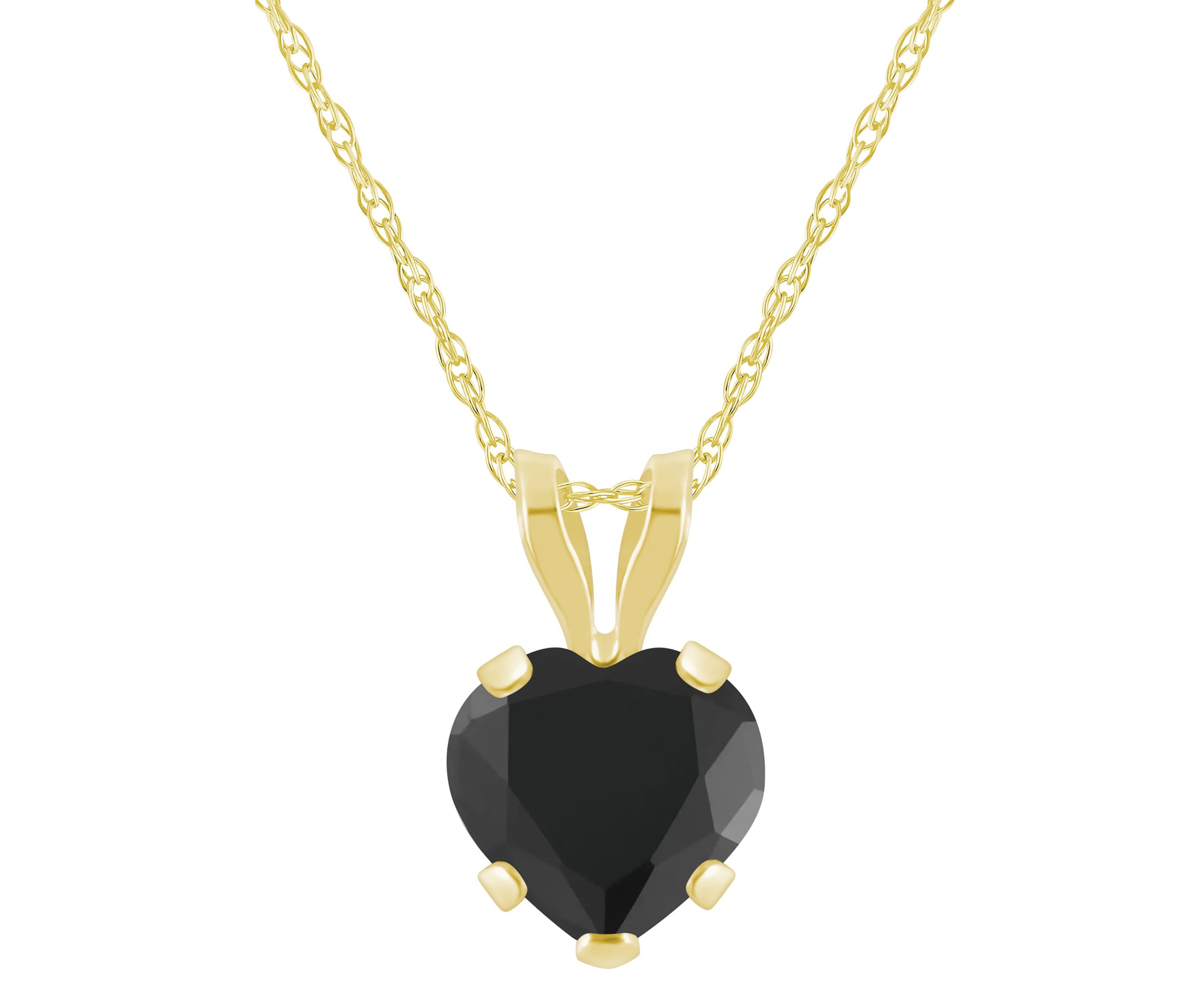 10K White Gold 6mm Heart Shape Black Onyx Pendant Necklace