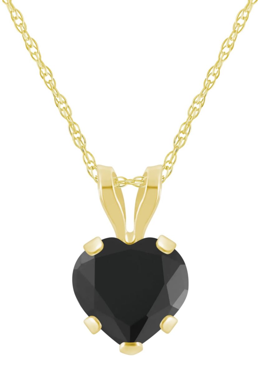 10K White Gold 6mm Heart Shape Black Onyx Pendant Necklace