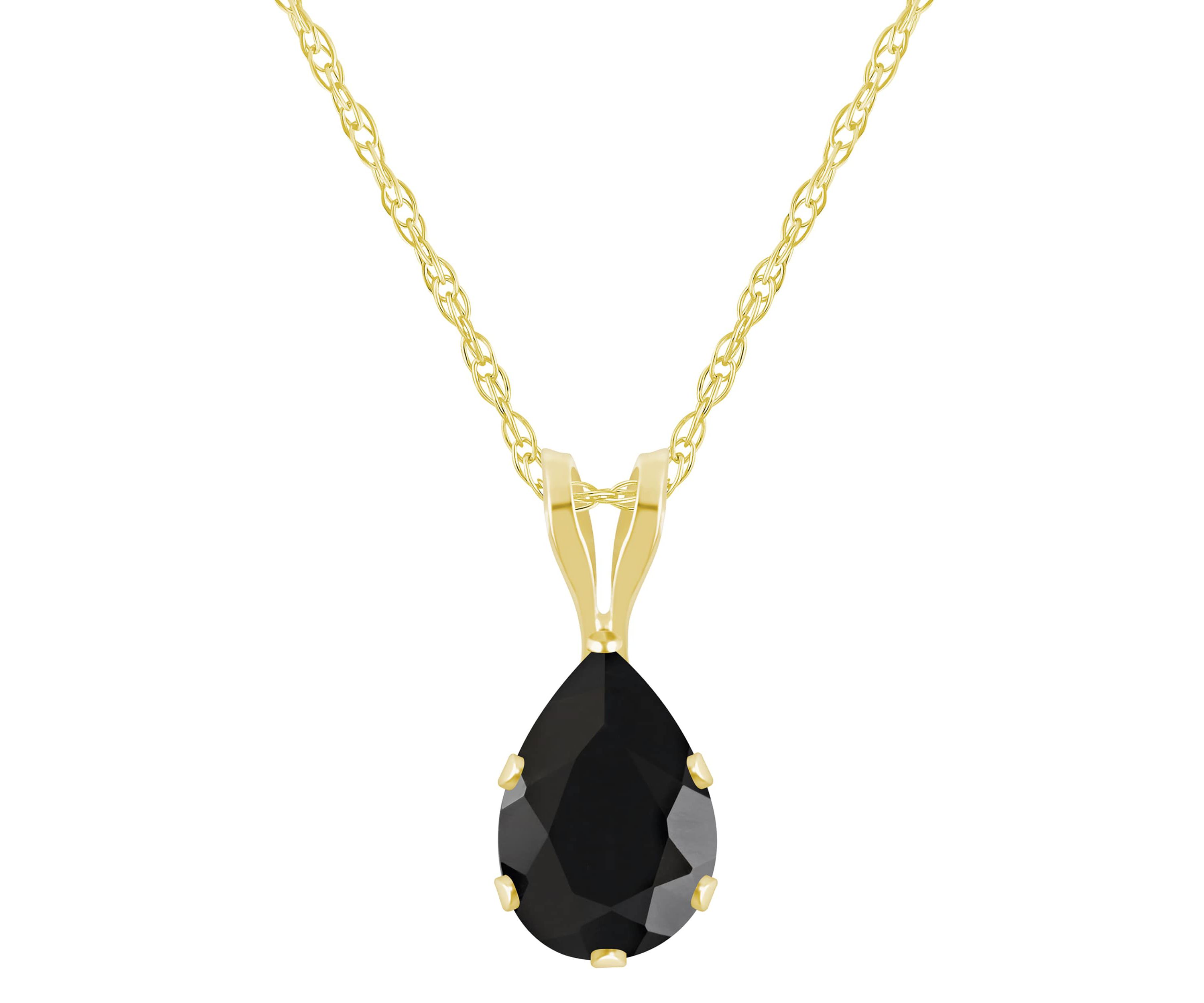 10K Yellow Gold 7x5mm Pear Shape Black Onyx Pendant Necklace