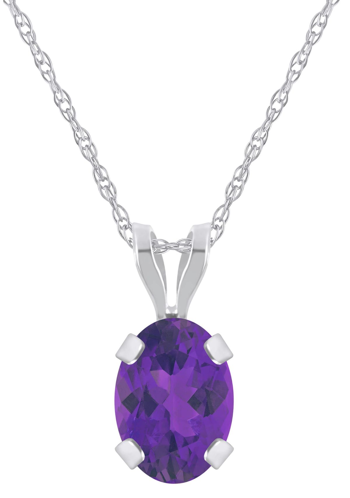 10K White Gold 7x5mm Oval Amethyst Pendant Necklace