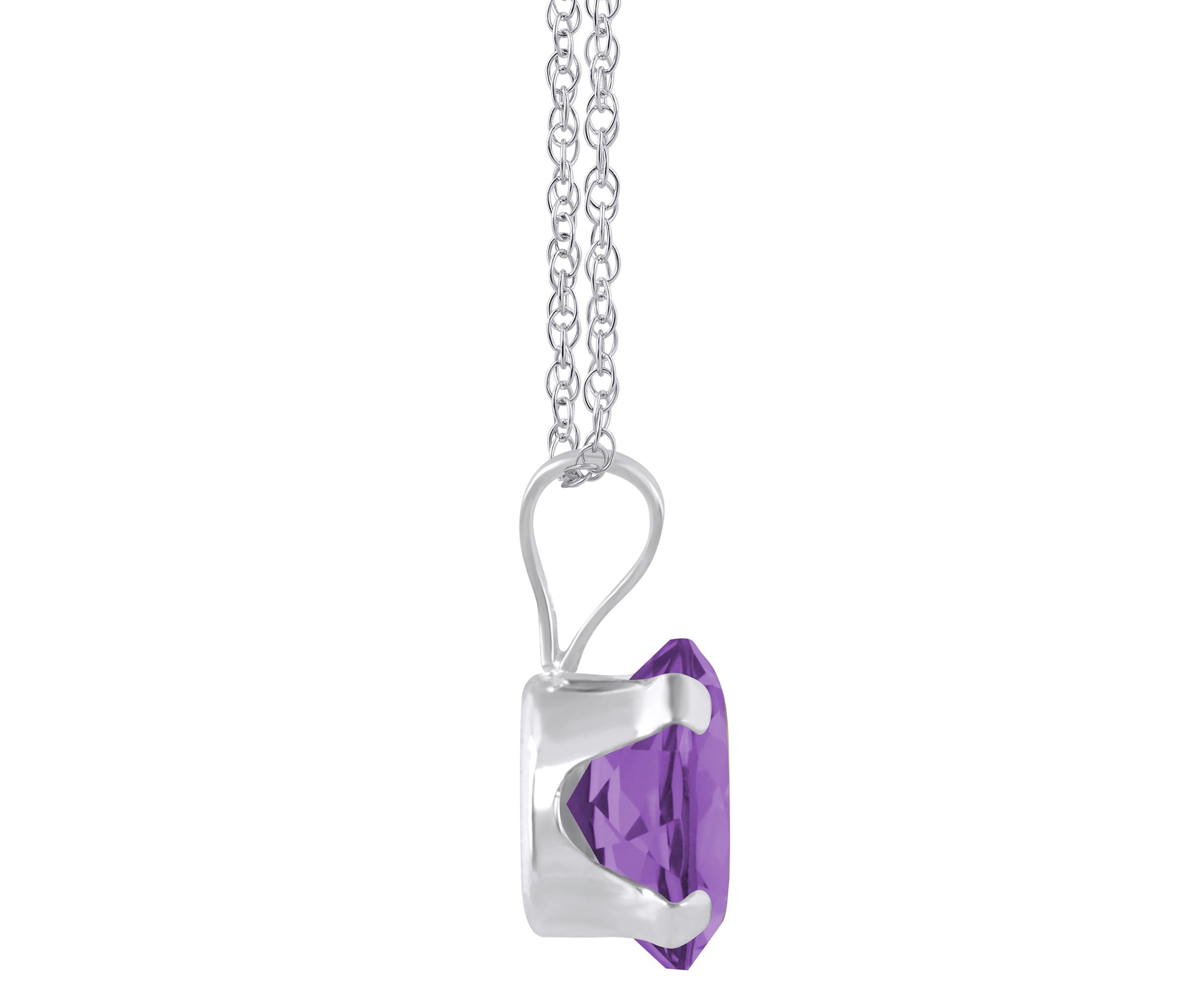10K White Gold 7x5mm Oval Amethyst Pendant Necklace