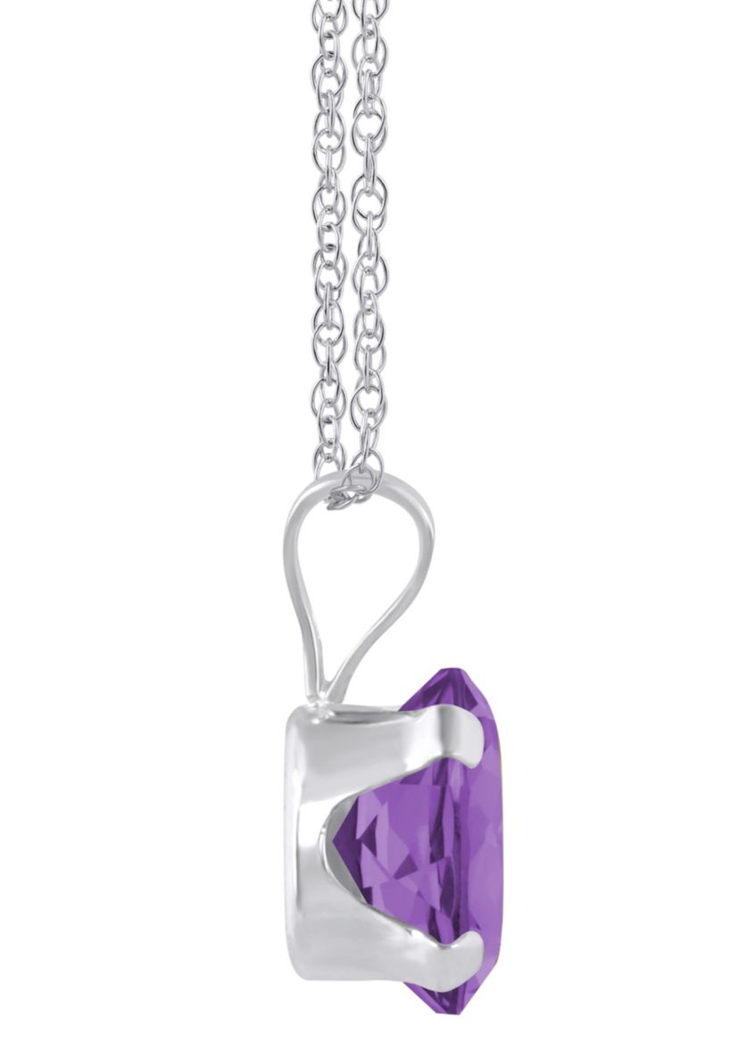 10K White Gold 7x5mm Oval Amethyst Pendant Necklace