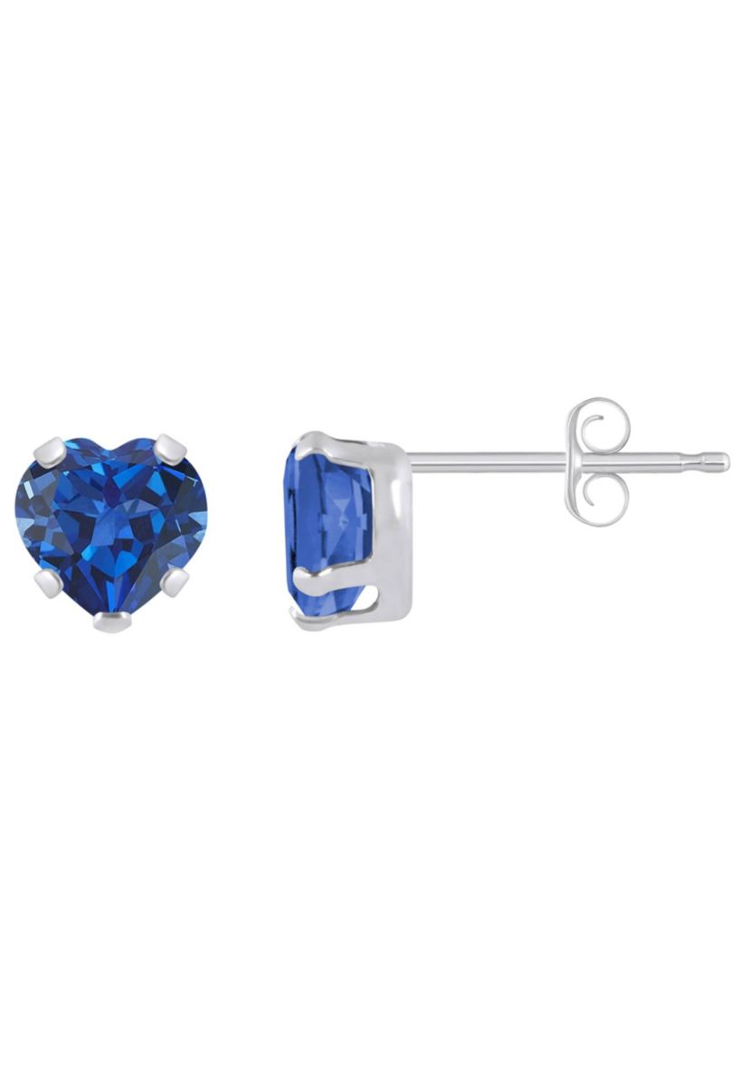 Lab Created 10K White Gold 5mm Heart Shape Created Sapphire Stud Earrings